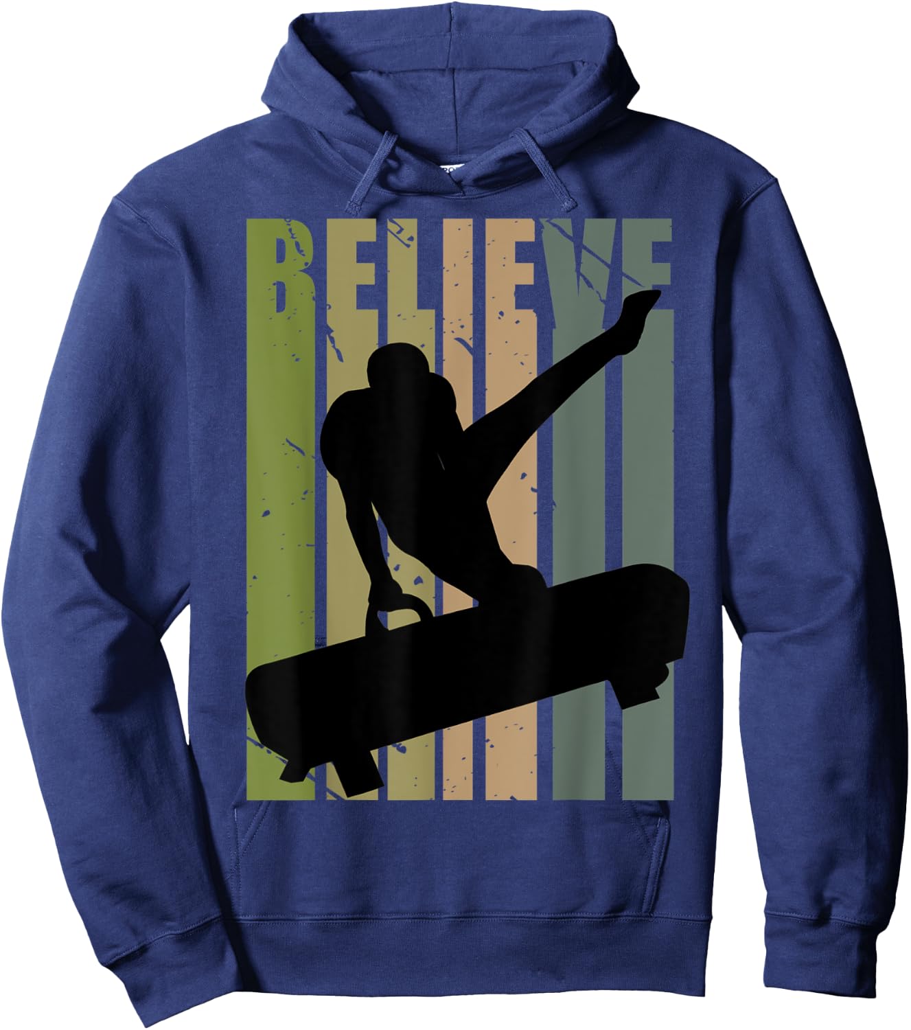 Retro Boys Gymnastics Believe Motivational Pommel Horse Hoodie - Hoodie | Navy