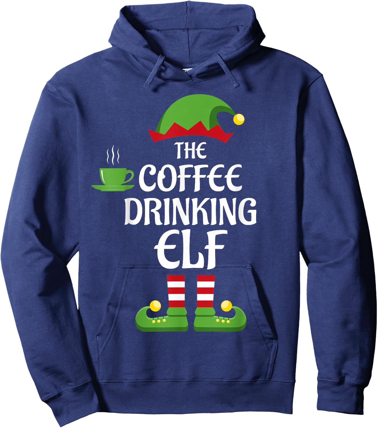 Coffee Drinking Elf Family Matching Group Christmas Hoodie - Hoodie | Navy