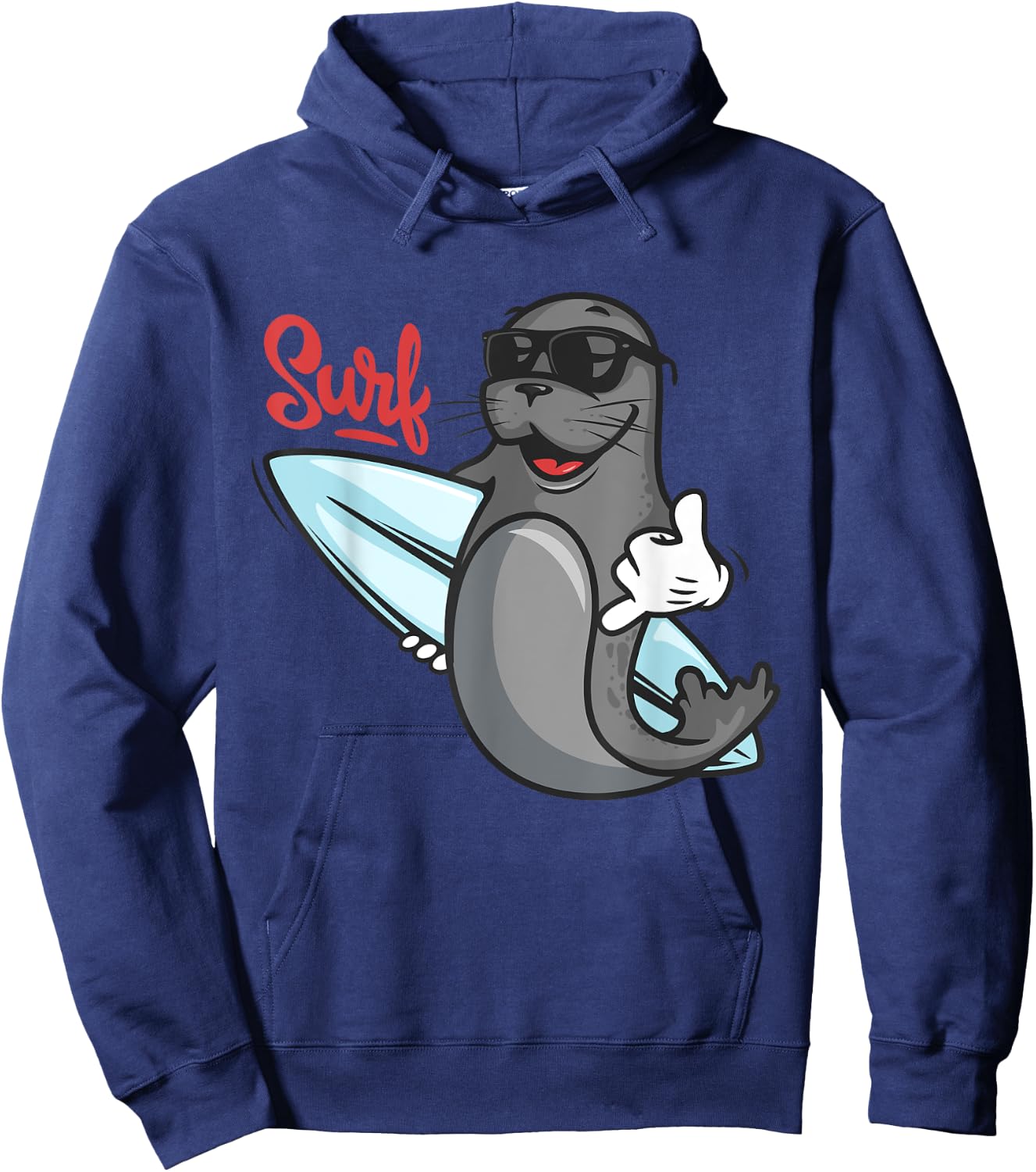 Funny Surfing Shirt. Surf Seal Catroon Hang Ten, Cool Hoodie - Hoodie | Navy