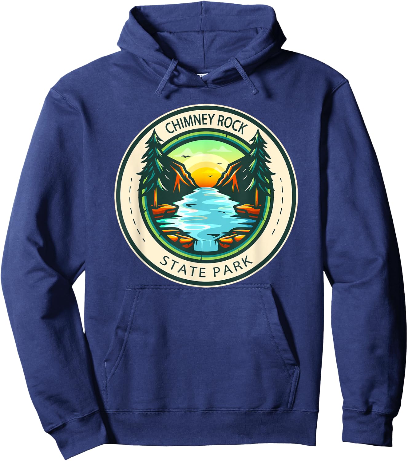 Chimney Rock State Park North Carolina Badge Vintage Hoodie - Hoodie | Navy