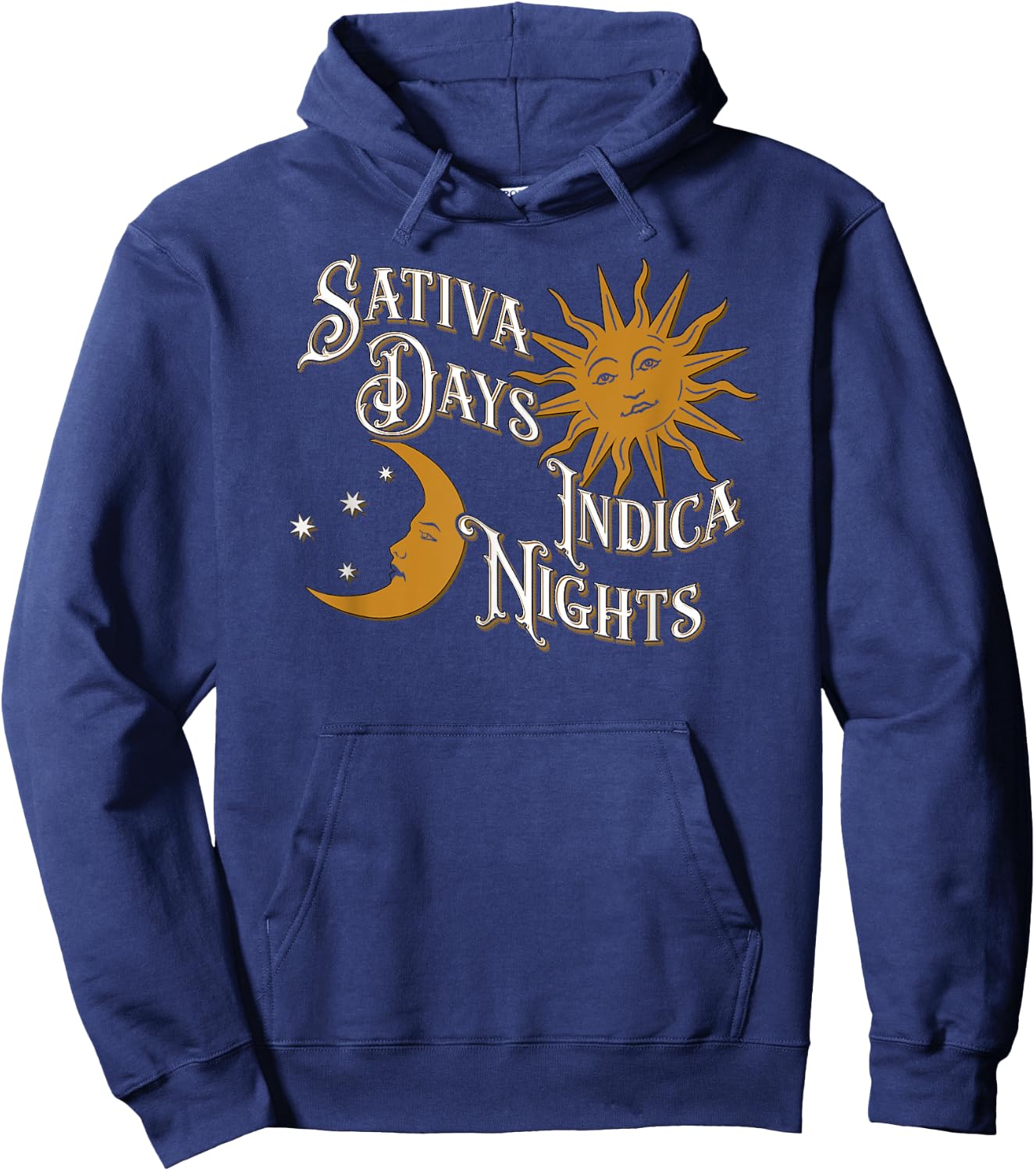 Vintage Sativa Days Indica Nights Sun Moon Cannabis 420 Hoodie - Hoodie | Navy