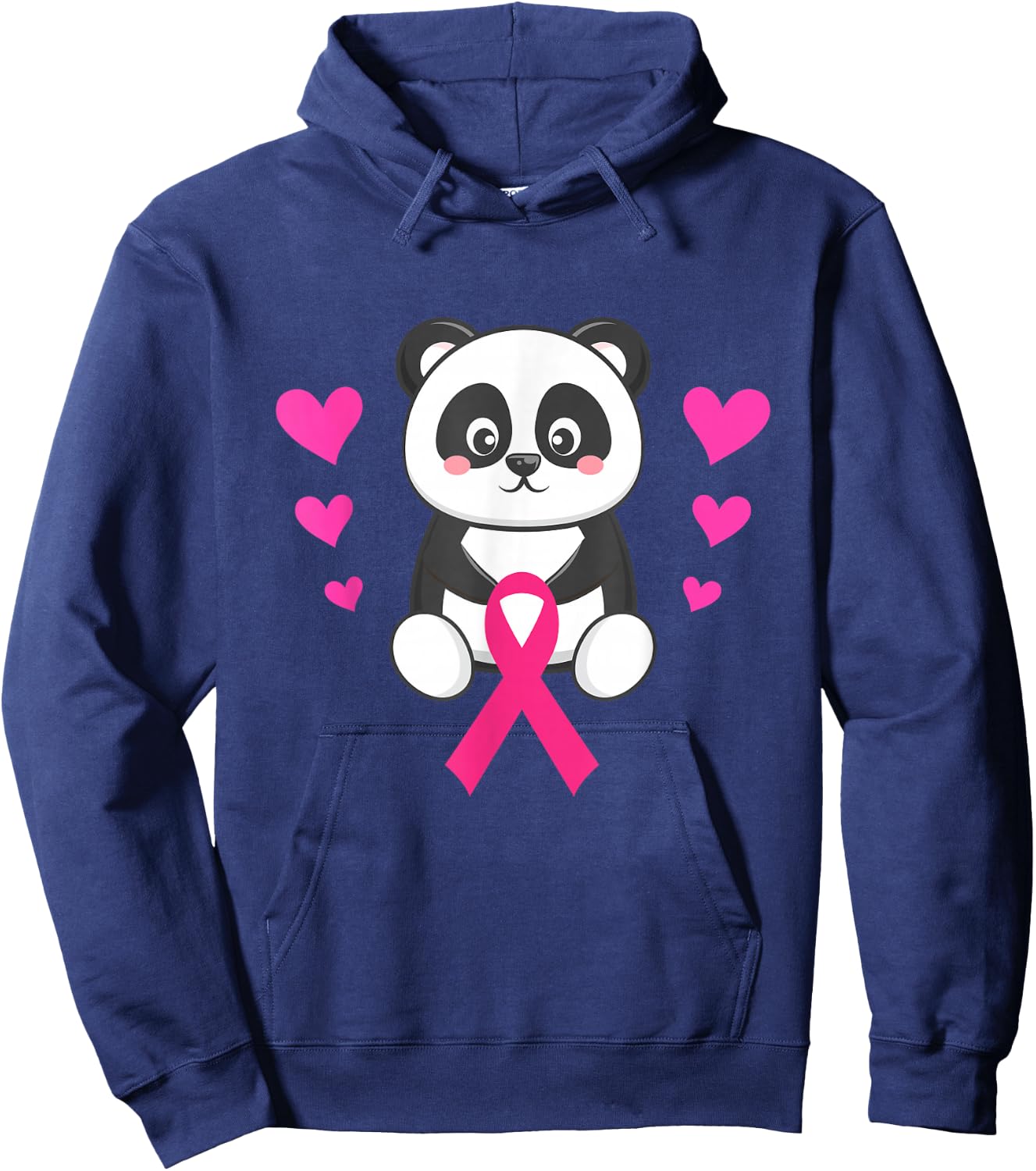 Breast Cancer Awareness Panda Holding Pink Ribbon Warrior Hoodie - Hoodie | Navy