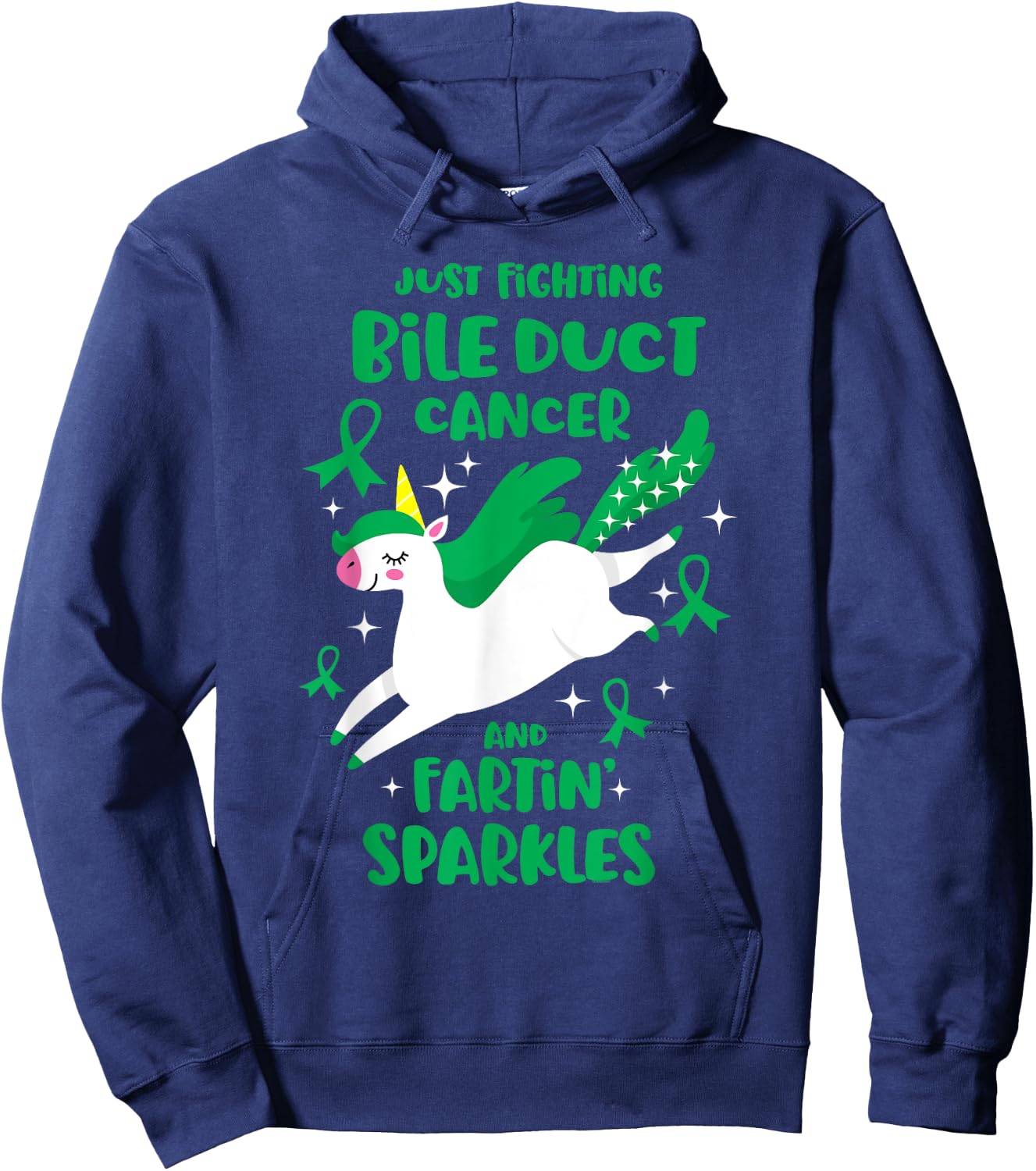 Fighting Bile Duct Cancer Quote Farting Unicorn Awareness Hoodie - Hoodie | Navy