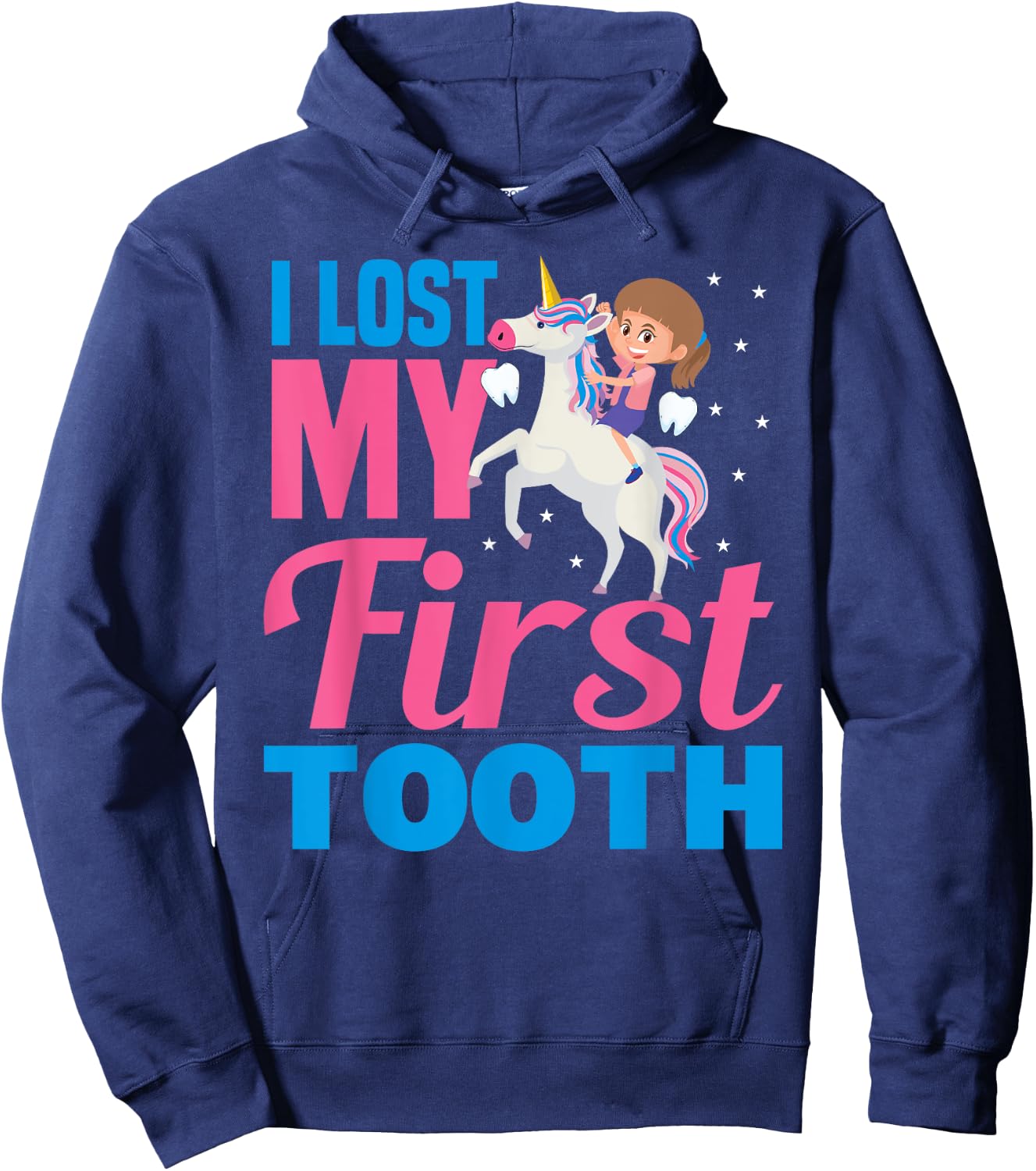 I Lost My First Tooth Unicorn Tooth Fairy Gift Girls Hoodie - Hoodie | Navy