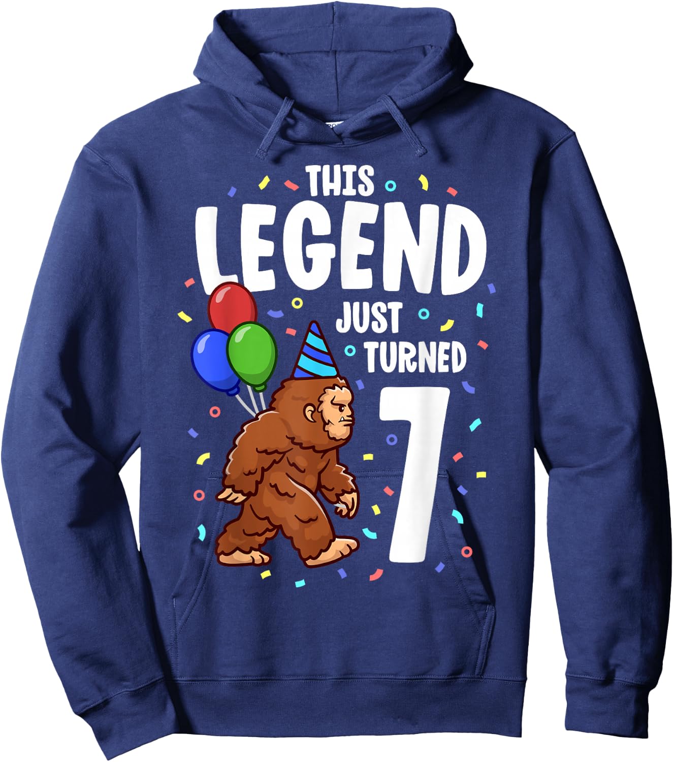 Bigfoot Birthday Party 7 Years Old Sasquatch Theme Boys Hoodie - Hoodie | Navy