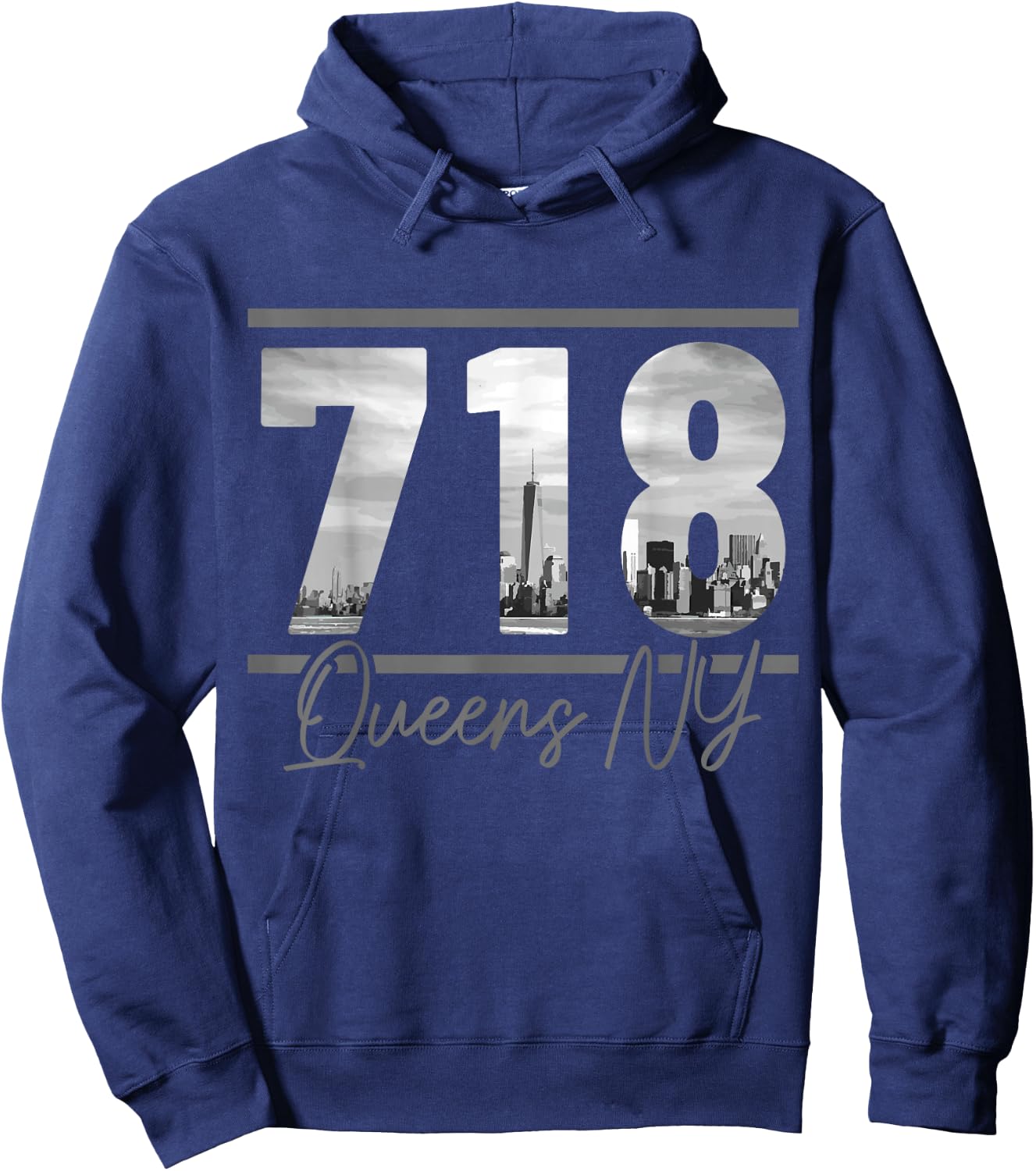 New York City 718 Area Code Skyline Queens NY NYC Vintage Hoodie - Hoodie | Navy
