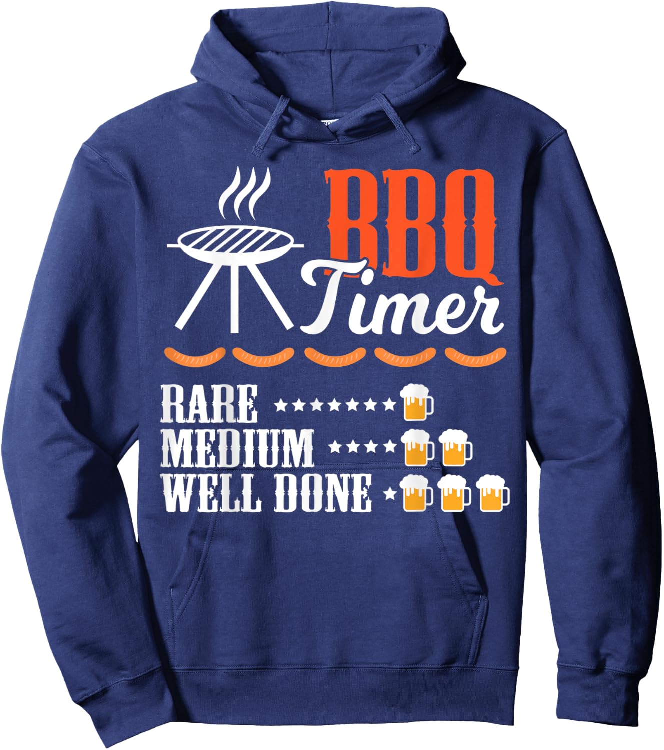 Vintage BBQ Timer Beer Drinking Funny Grilling Hoodie - Hoodie | Navy