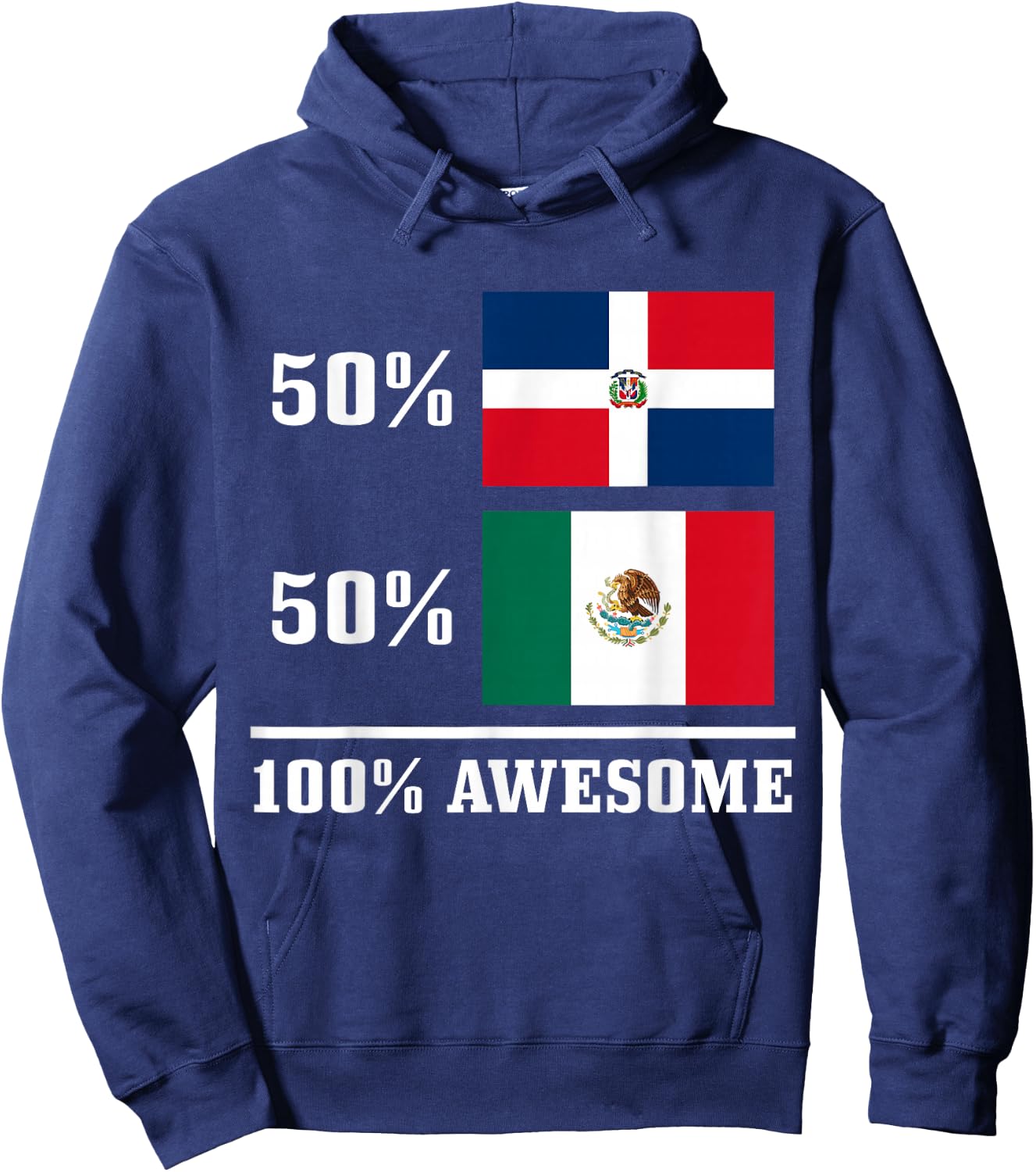 50% Dominican Republic 50% Mexico Mexican Flag Pride Hoodie - Hoodie | Navy