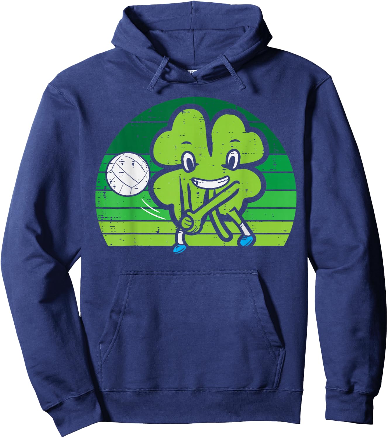 Shamrock Playing Volleyball St Patricks Day Boys Girls Kids Hoodie - Hoodie | Navy