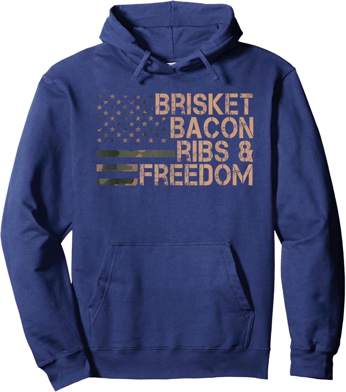 Brisket Bacon Ribs & Freedom Grill BBQ Funny Meat Smoking Hoodie - Hoodie | Navy