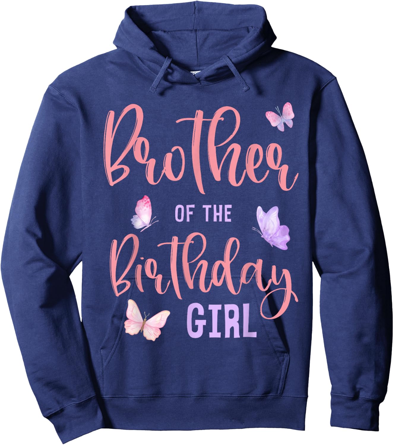 Brother of The Birthday Girl Butterfly Party Matching Family Hoodie - Hoodie | Navy