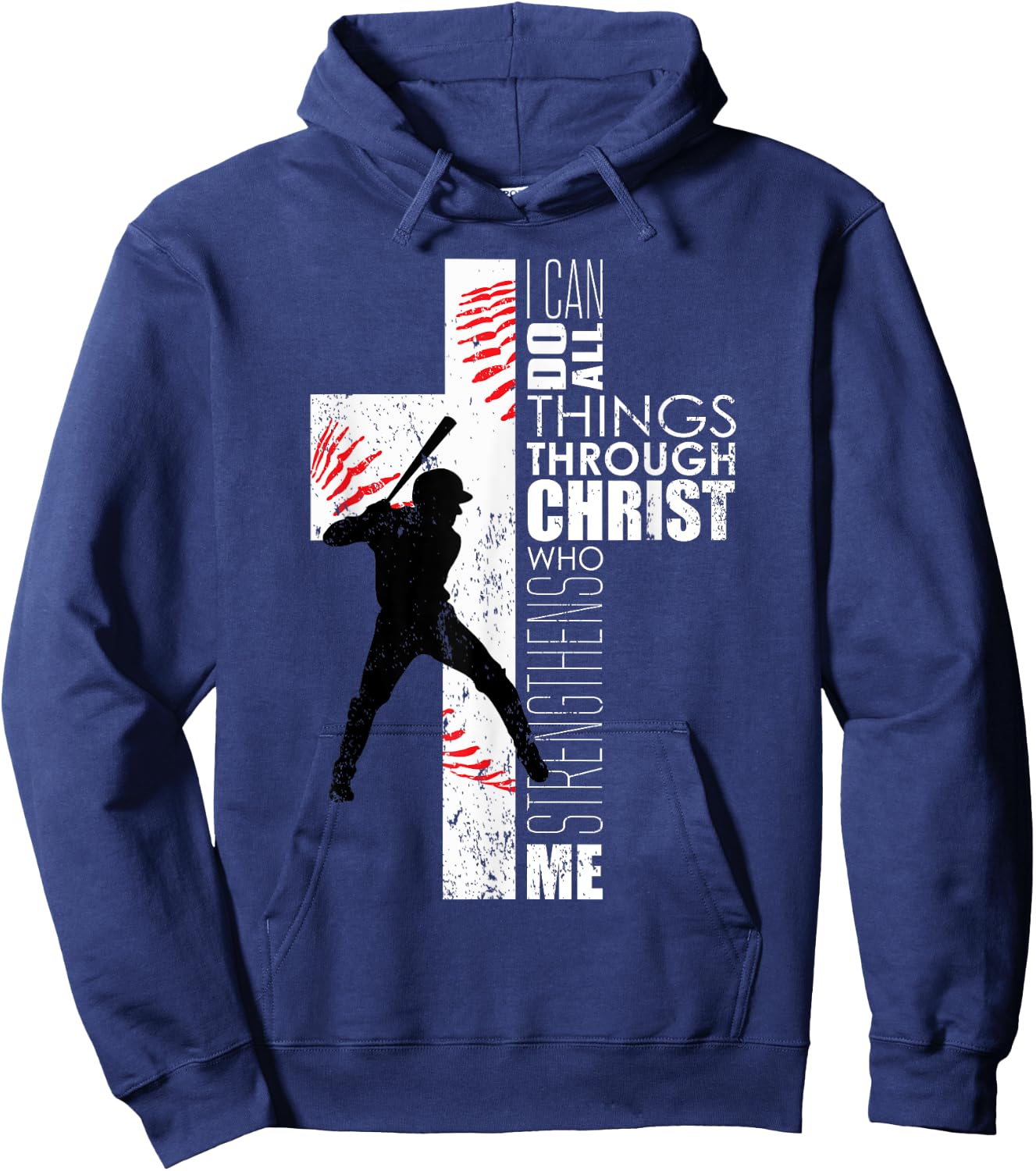 Christian Cross Baseball I Can Do All Things Through Christ Hoodie - Hoodie | Navy