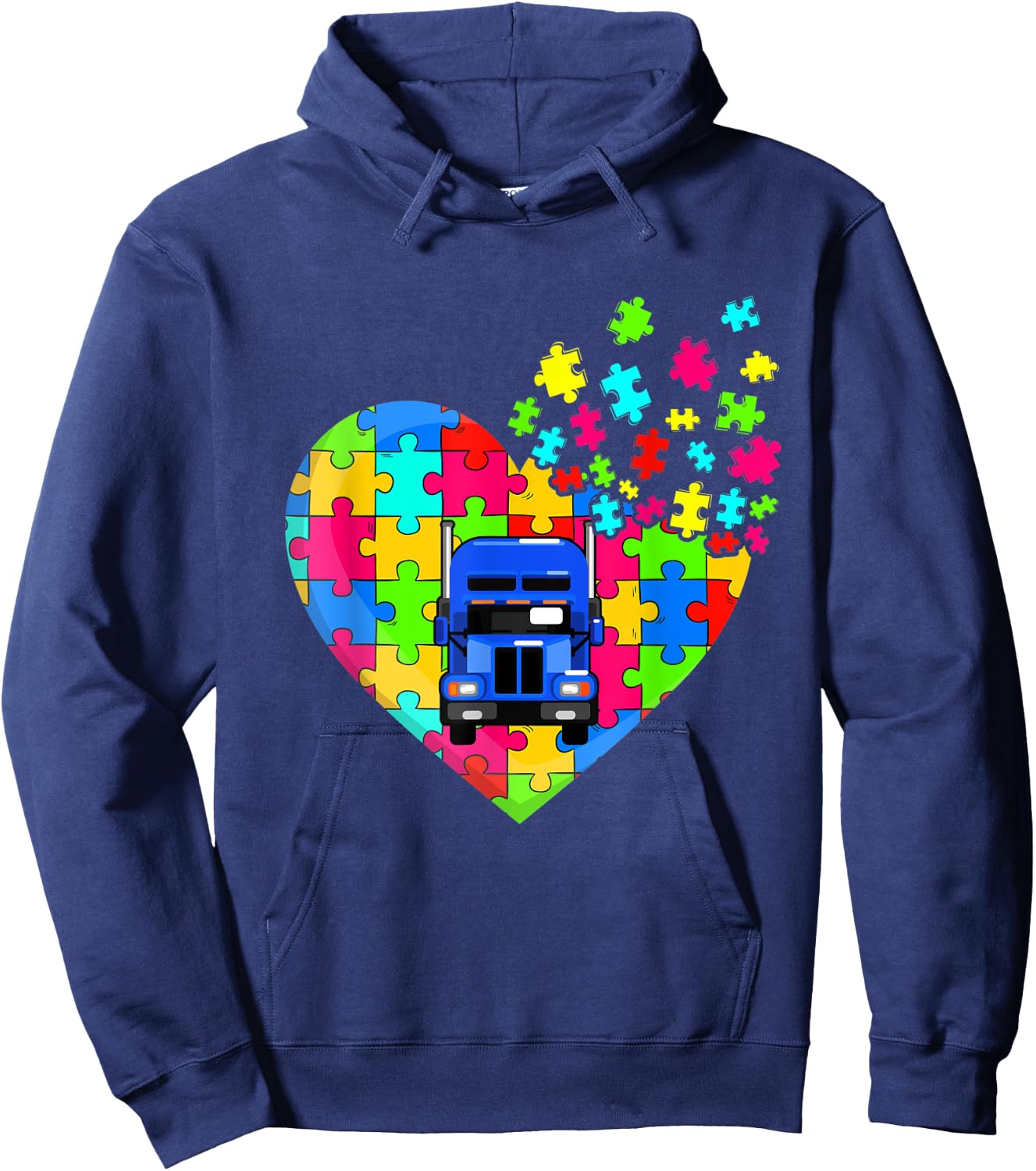 Trucker Heart Puzzle Pieces Support Autism Awareness Hoodie - Hoodie | Navy