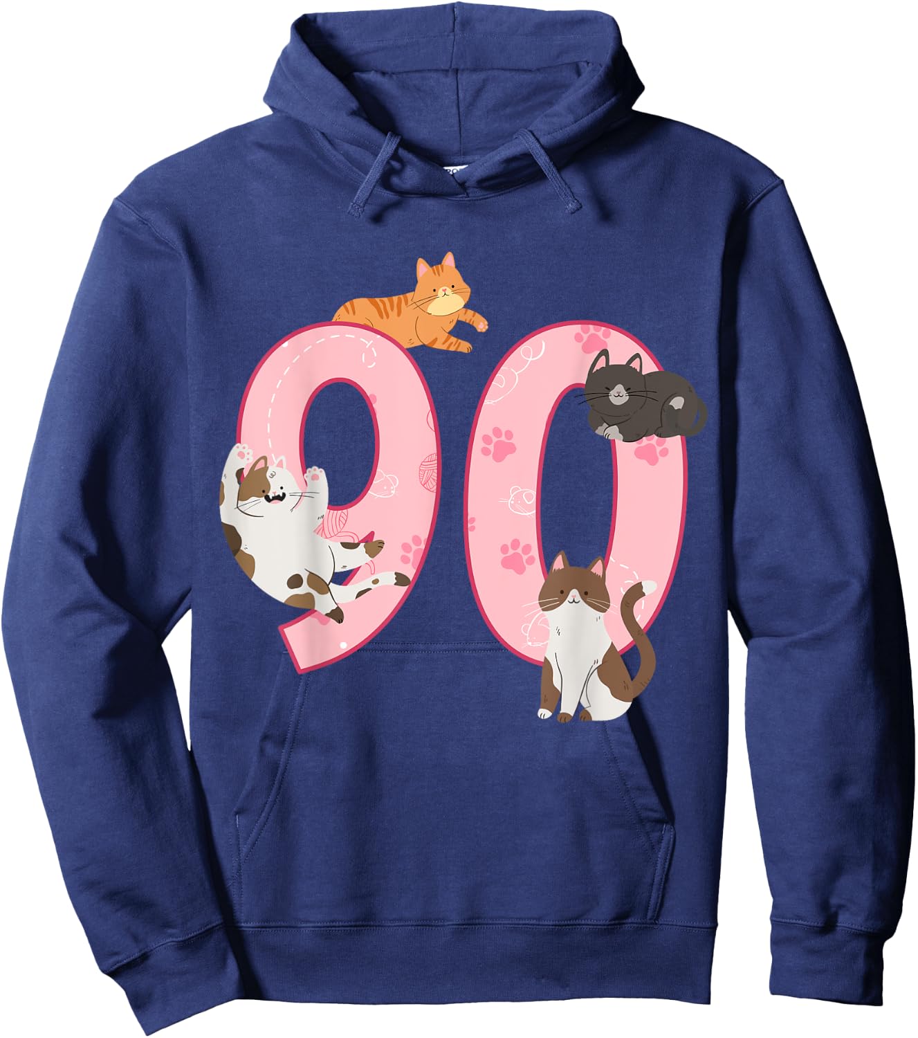 90th Birthday Girl Cat Theme 90 Year Old B-Day Party Hoodie - Hoodie | Navy