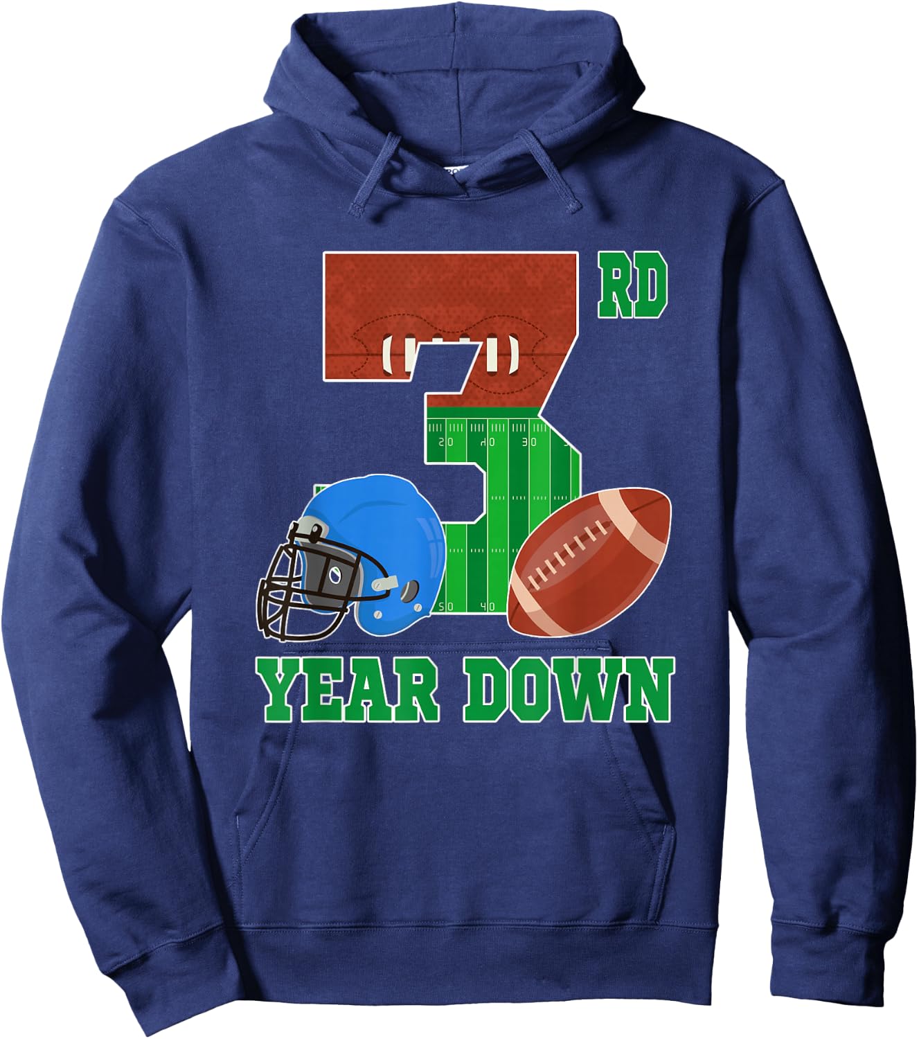 3rd Year Down Football Lover 3rd Birthday Boy Party Hoodie - Hoodie | Navy