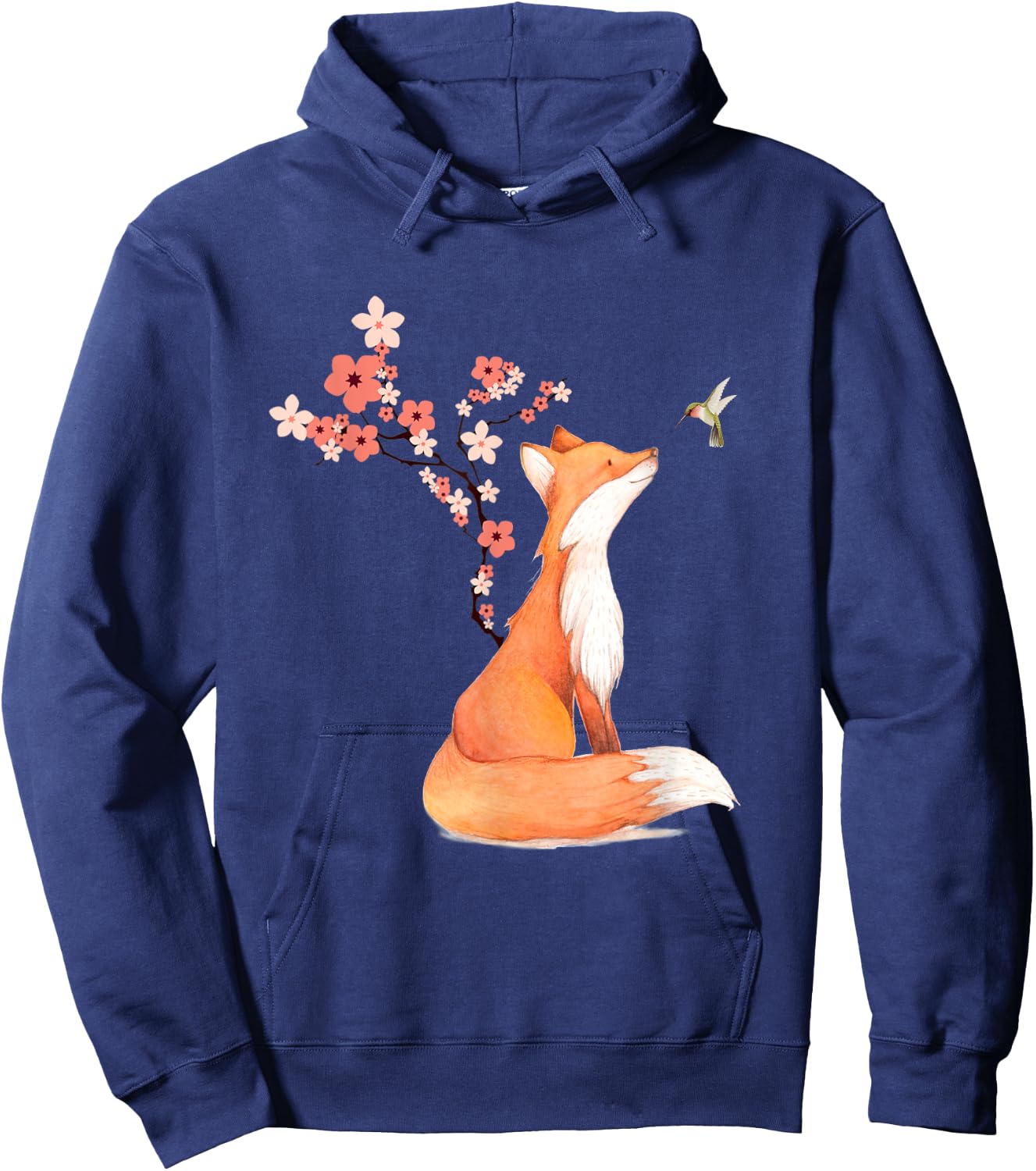 The Cute Fox And Hummingbird Cherry Blossom Flower Present Hoodie - Hoodie | Navy