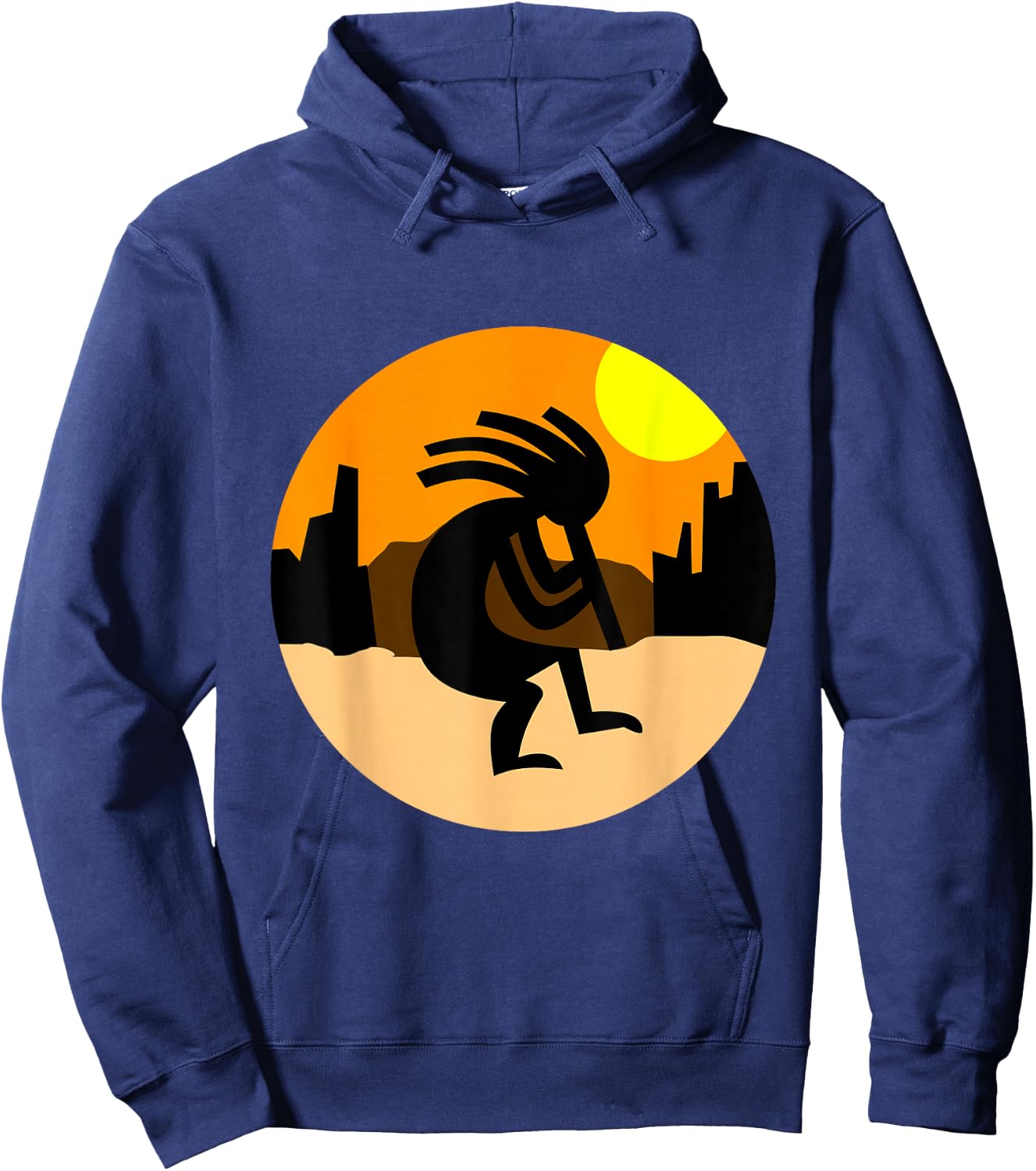 Kokopelli Native American Sunset Hoodie - Hoodie | Navy