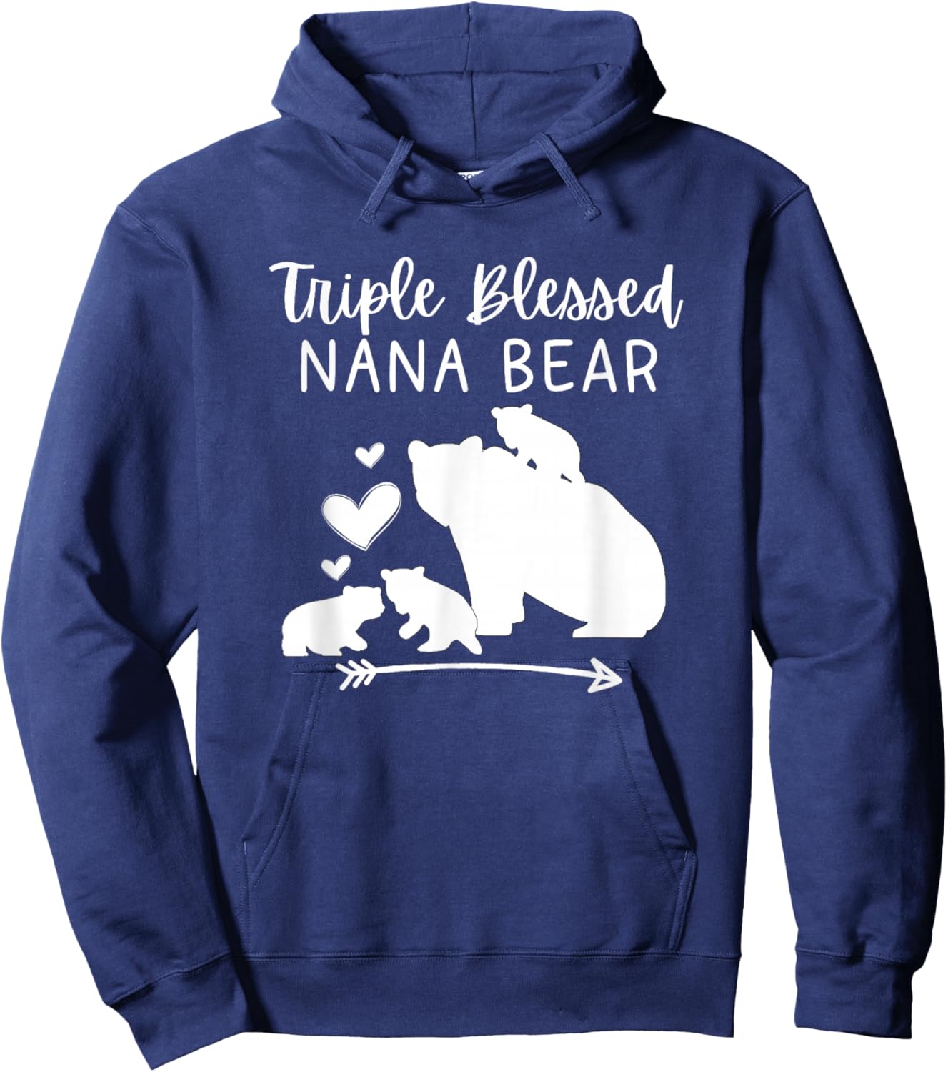 Triple Blessed Nana Bear For Grandmas With 3 Grandkids Hoodie - Hoodie | Navy