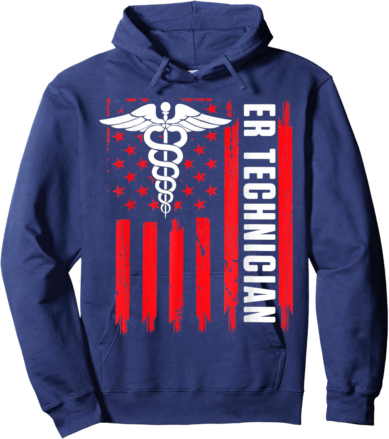 ER Technician Brain Emergency Room Tech American Flag Women Men Hoodie - Hoodie | Navy