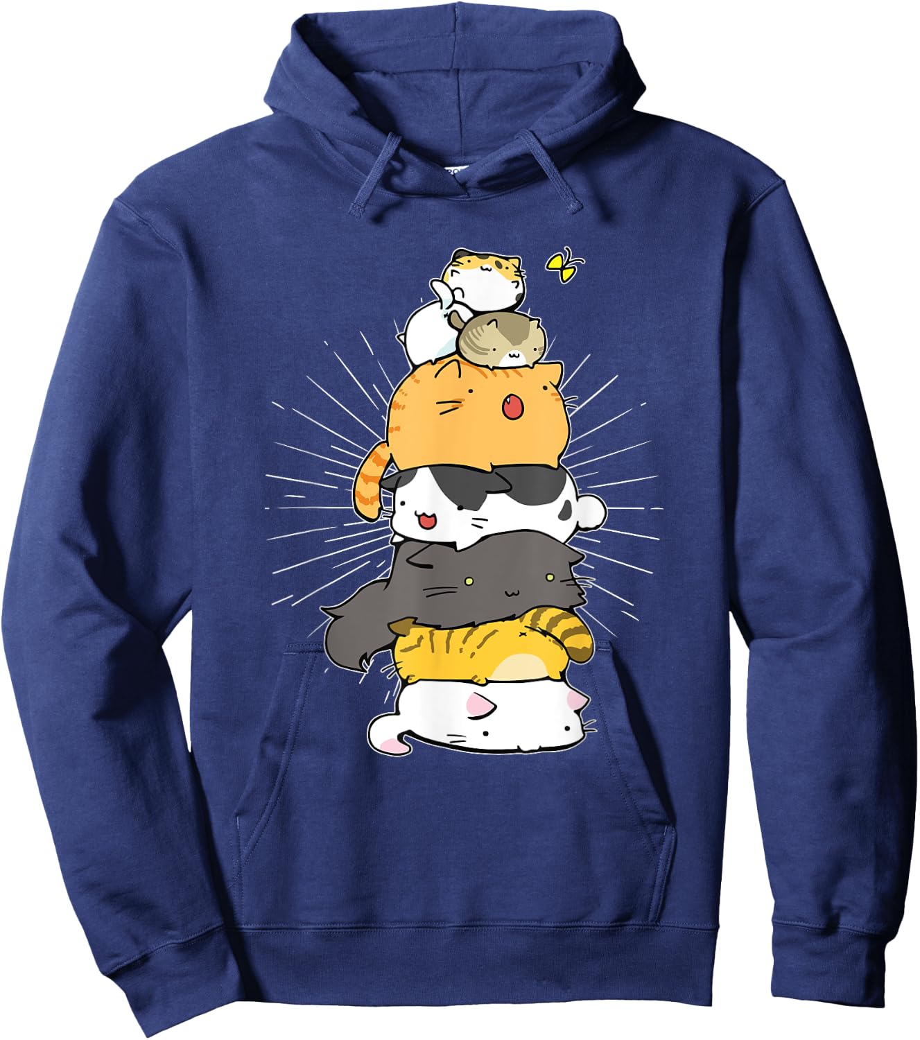 Cats Meowtain Pile Cat Anime Kawaii Kitten Lover Funny Gift Women Girls Kids Hoodie - Hoodie | Navy