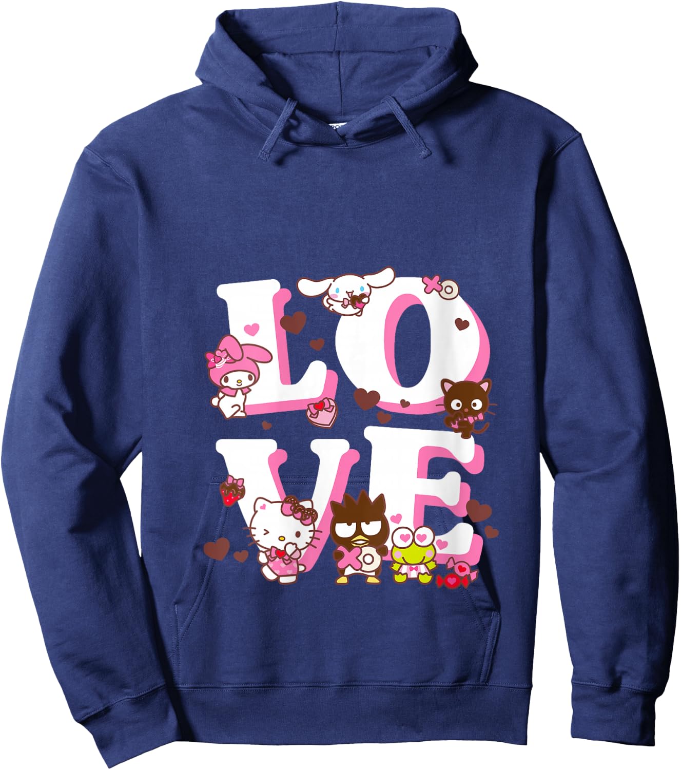 Women's Hello Kitty Valentine's Day Love Cute Sanrio Friends V-Neck Hoodie - Hoodie | Navy