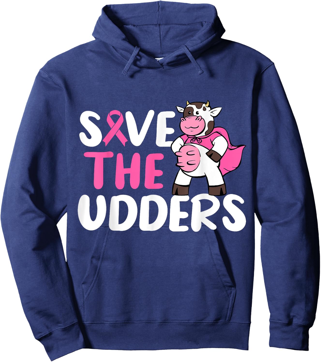 Save The Udders Cow Breast Cancer Awareness Hoodie - Hoodie | Navy