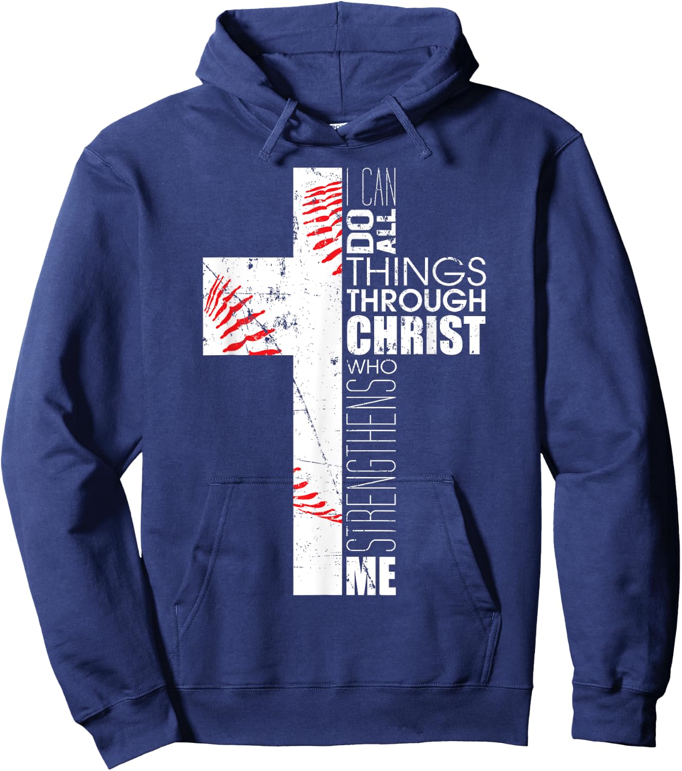 Philippians 4:13 Baseball Christian Cross Religious Verse Hoodie - Hoodie | Navy