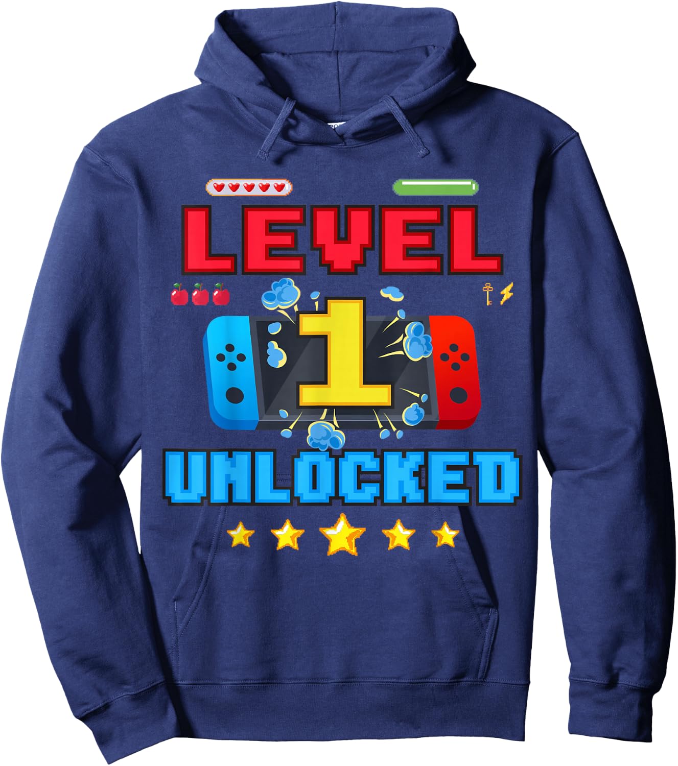 1 Years Old Birthday Boy Level Unlocked Video Gamer Funny Hoodie - Hoodie | Navy