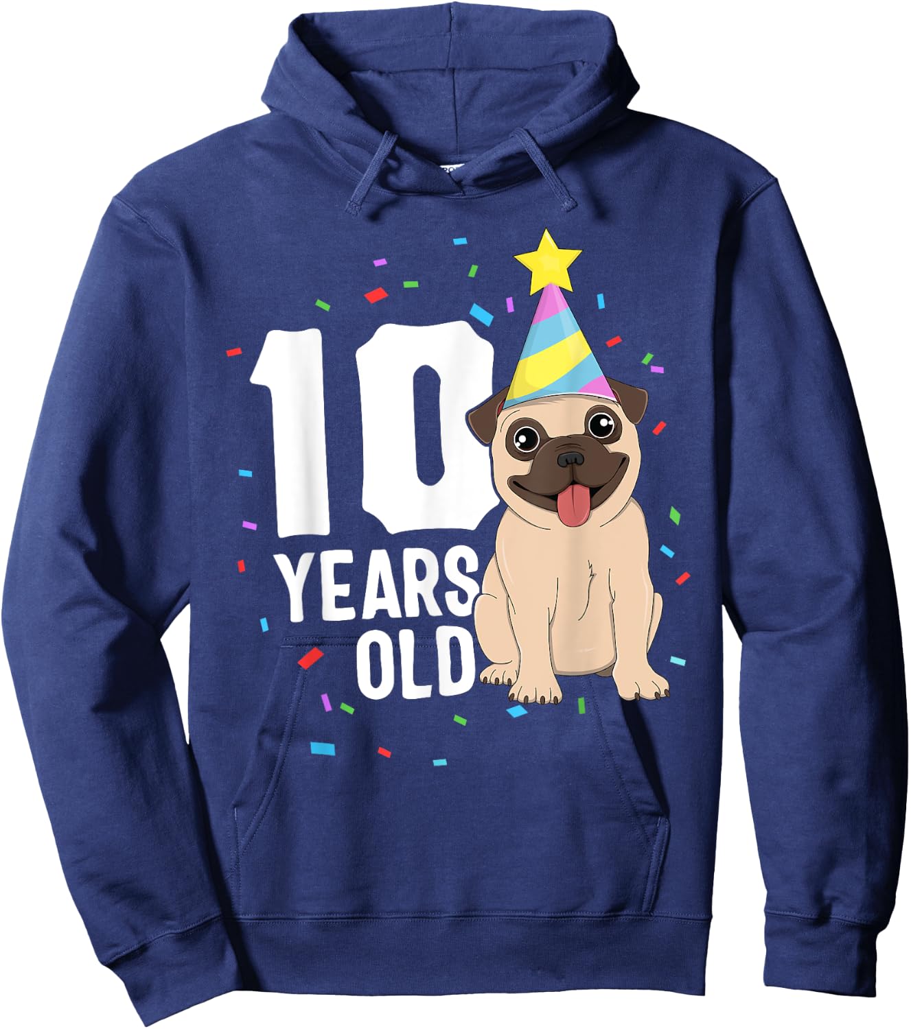 10 Years Old Birthday Pug Dog Lover Party 10th Birthday Kid Hoodie - Hoodie | Navy