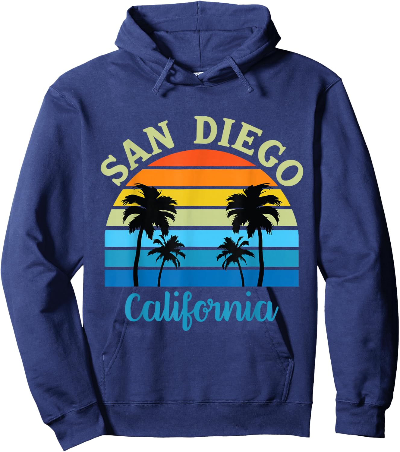 San Diego CA Palm Trees California Souvenir Retro Vintage Hoodie - Hoodie | Navy