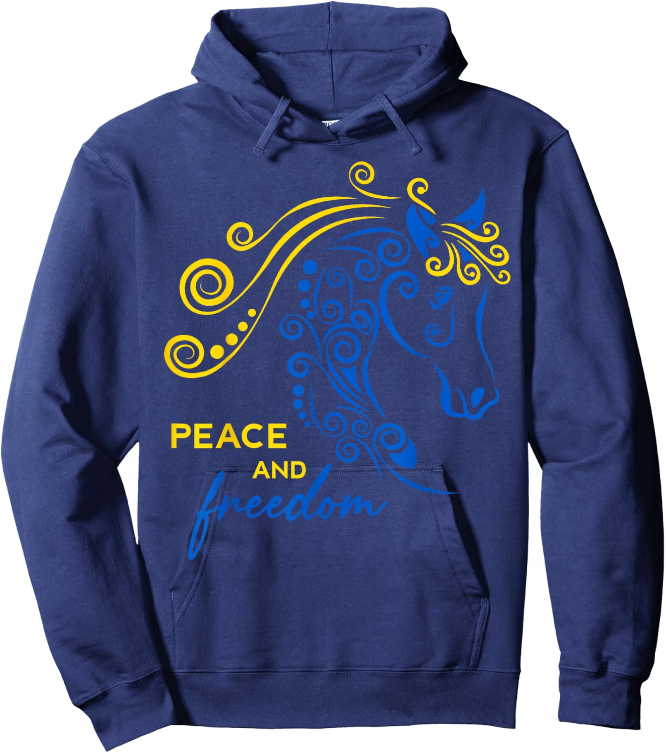 Ukraine Peace and Freedom Ukrainian Horse Flag Blue Yellow Hoodie - Hoodie | Navy