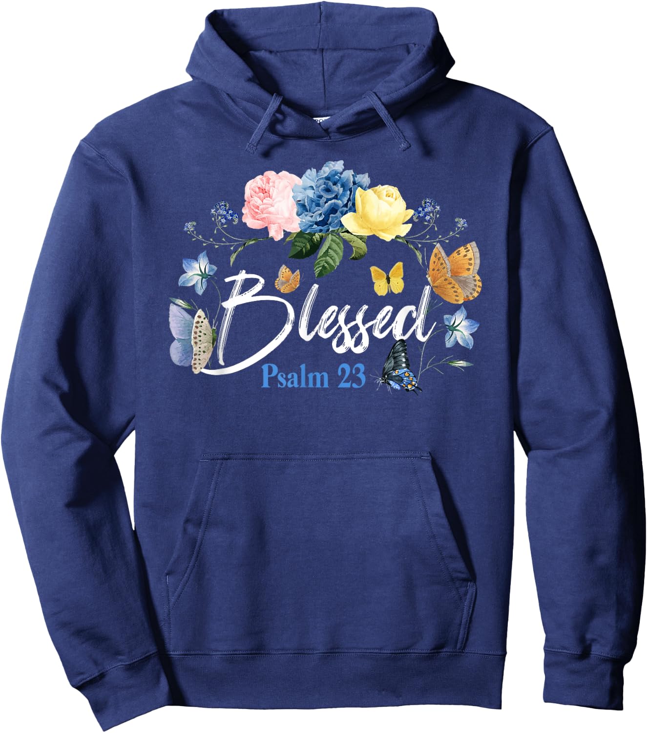 Christian Bible Verse Butterfly Rose Flower Blessed Psalm 23 Hoodie - Hoodie | Navy