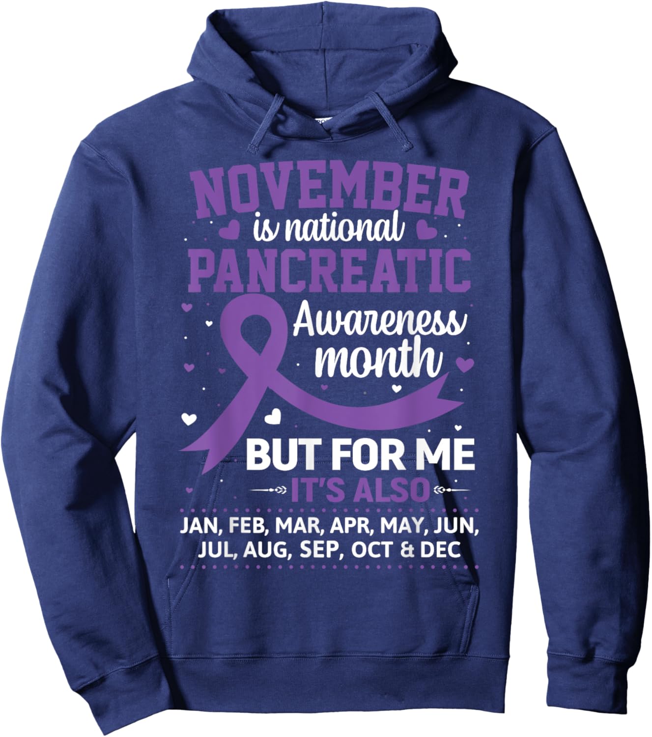 November is Pancreatic Cancer Awareness Purple Ribbon Hoodie - Hoodie | Navy
