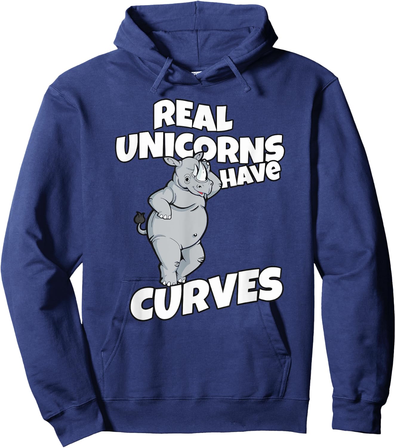 Real Unicorns Have Curves Rhino Gift Hoodie - Hoodie | Navy