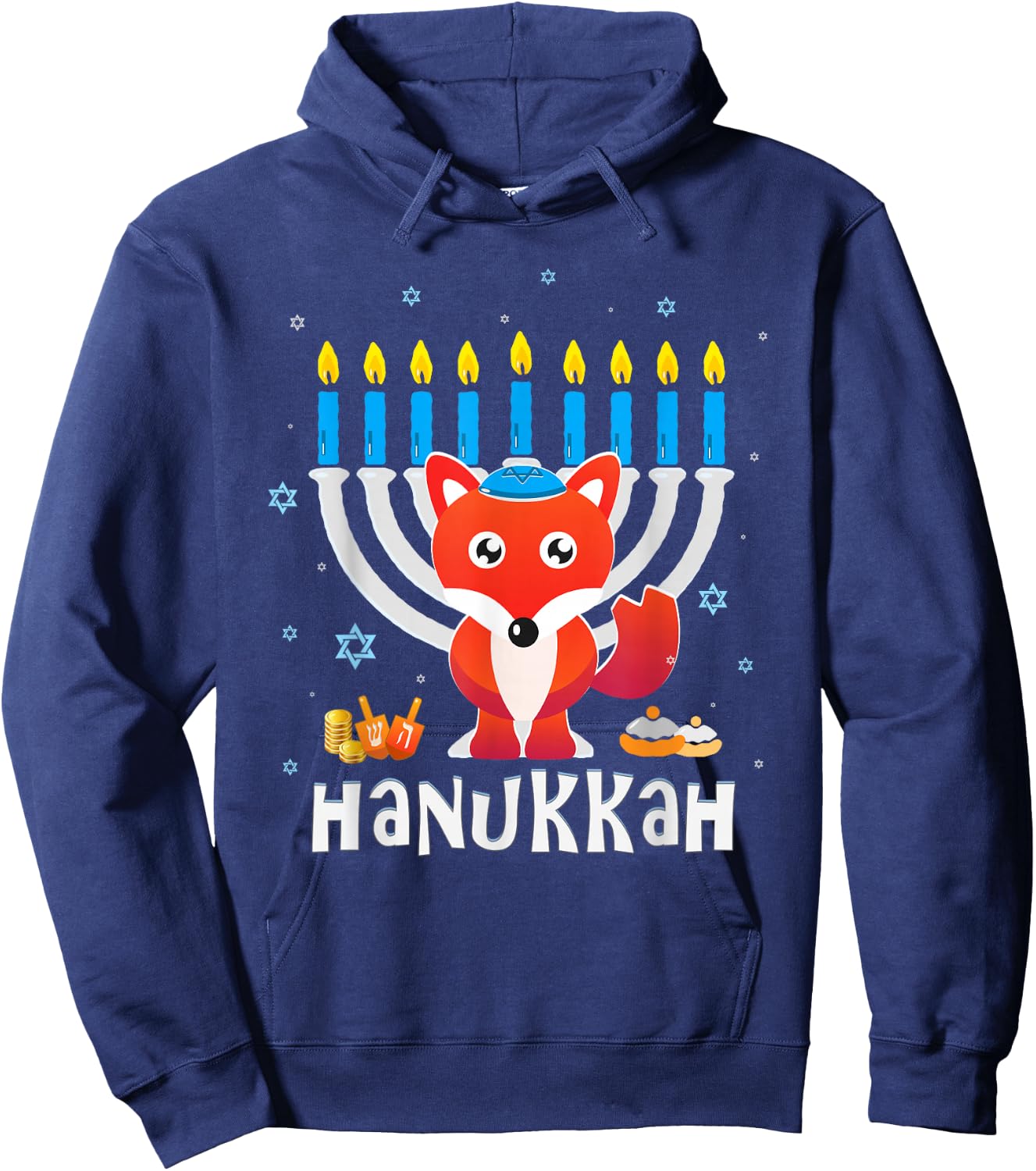 Hanukkah Love Fox with Menorah for Jewish Christmas Holiday Hoodie - Hoodie | Navy