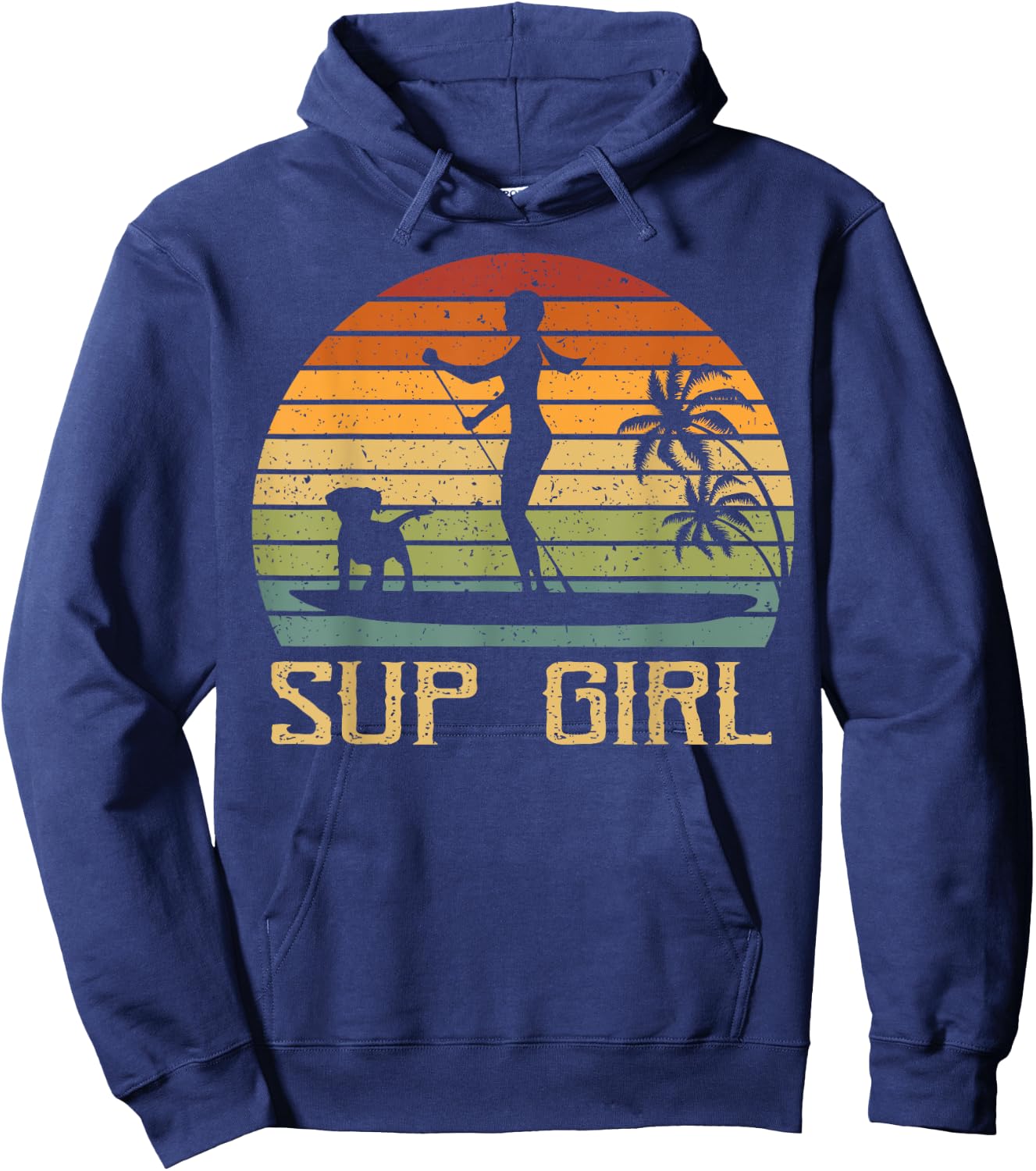 Retro Sup Girl Dog Paddling Paddle Board SUP Water Sports Hoodie - Hoodie | Navy