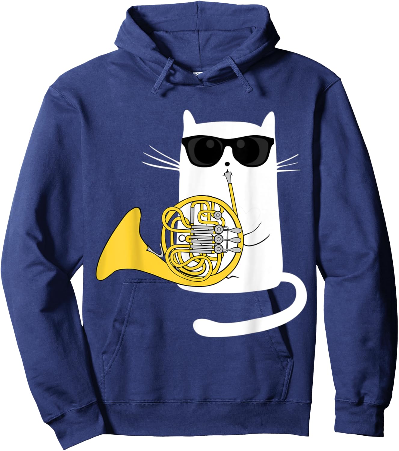Jazz Cat Playing French Horn - Cool Smooth Hoodie - Hoodie | Navy