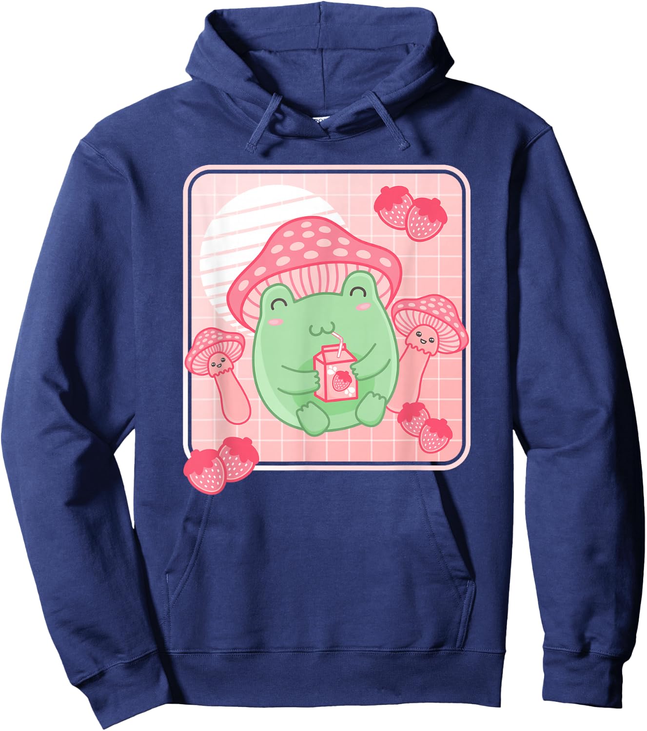 Kawaii Frog Pink Strawberry Milk Mushroom Women Girls Hoodie - Hoodie | Navy