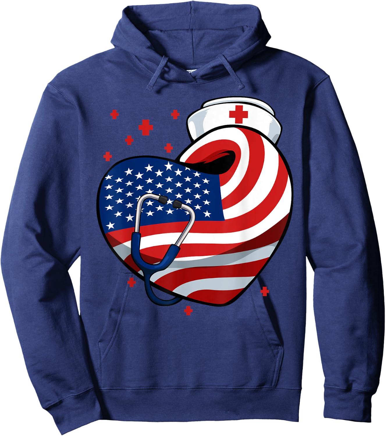 Patriotic Nurse 4th Of July American Flag Heart Stethoscope Hoodie - Hoodie | Navy