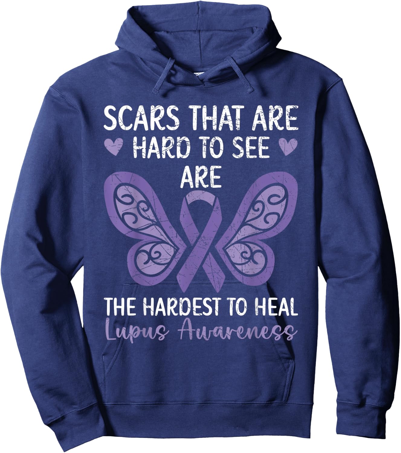 Lupus Warrior Lupus Awareness SteMi Apparel Women's Black Modern Letter Print U-Neck , Small, Short Sleeve, Classic Fit, Pull On, Imported, All Seasons, Lupus Awareness Design Hoodie - Hoodie | Navy