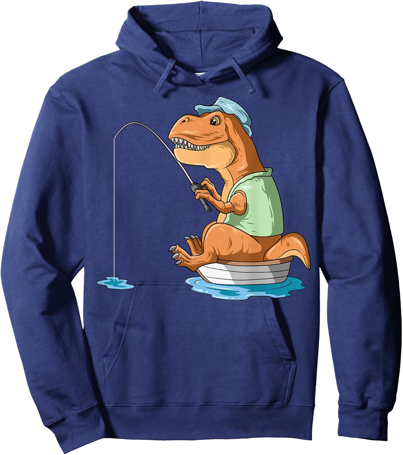 Dinosaur Fishing T-Rex Fisherman Boat Camping Fishing Lovers Hoodie - Hoodie | Navy