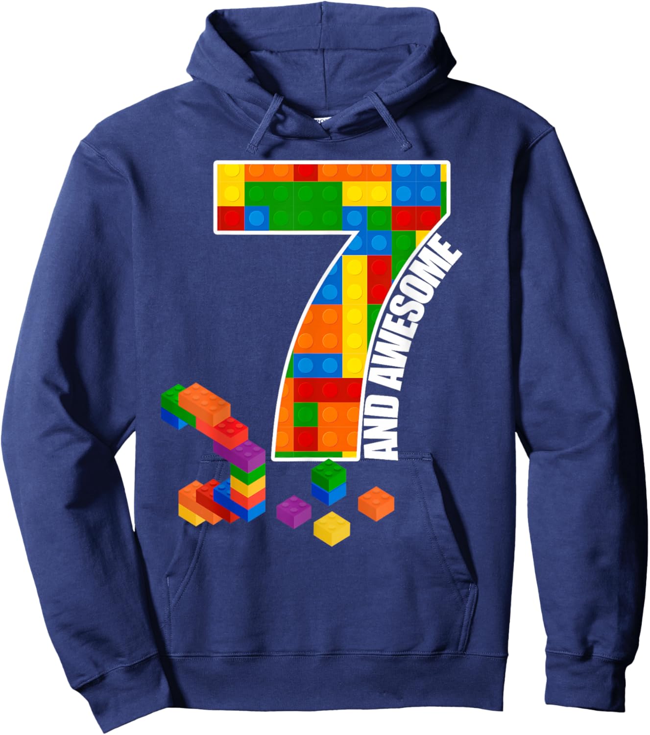 Building Blocks Bricks 7 Years Old Awesome Birthday Boy Hoodie - Hoodie | Navy