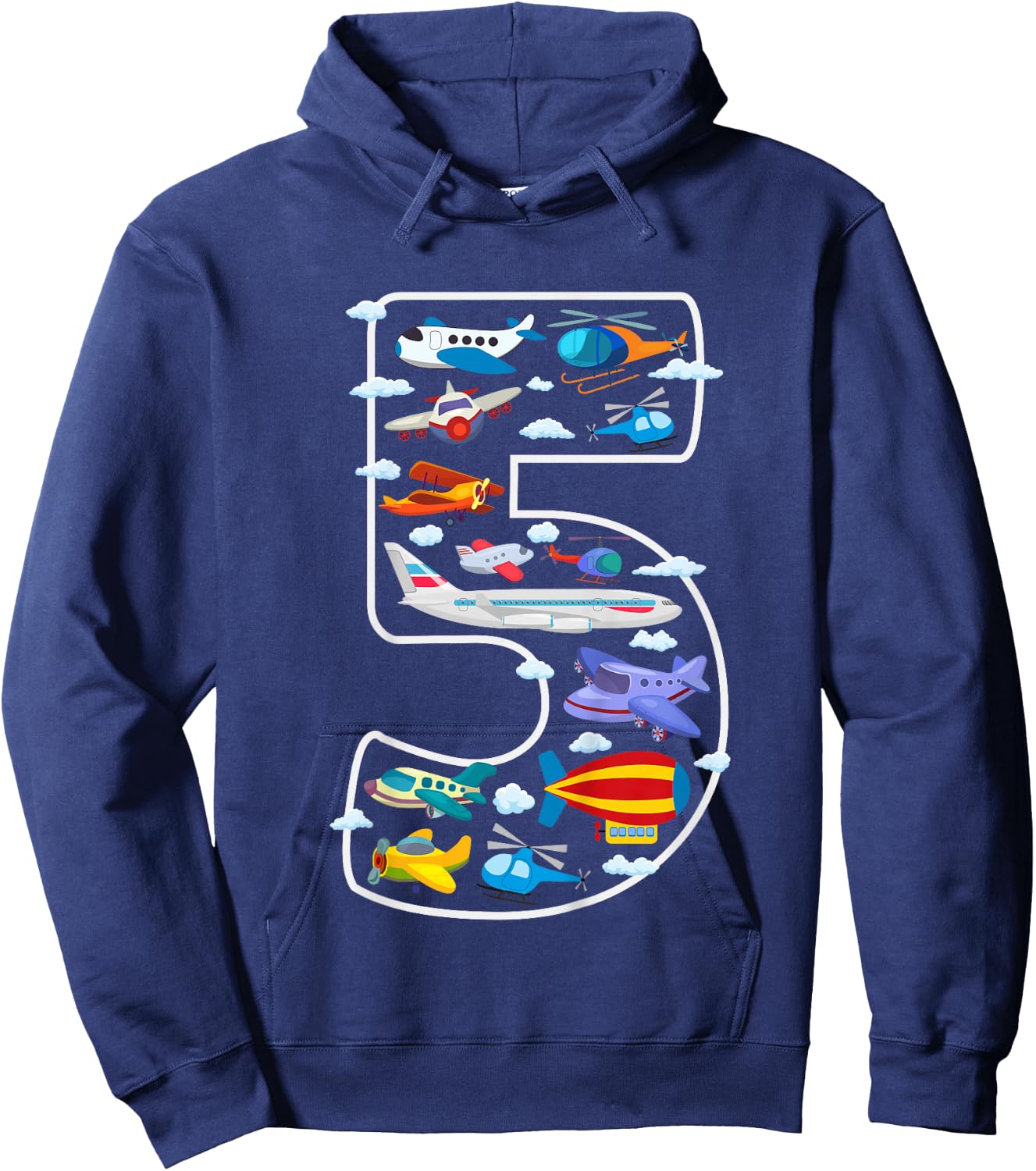 Kids Its My 5th Birthday Boys 5 Airplanes Helicopters 5 Years Old Hoodie - Hoodie | Navy