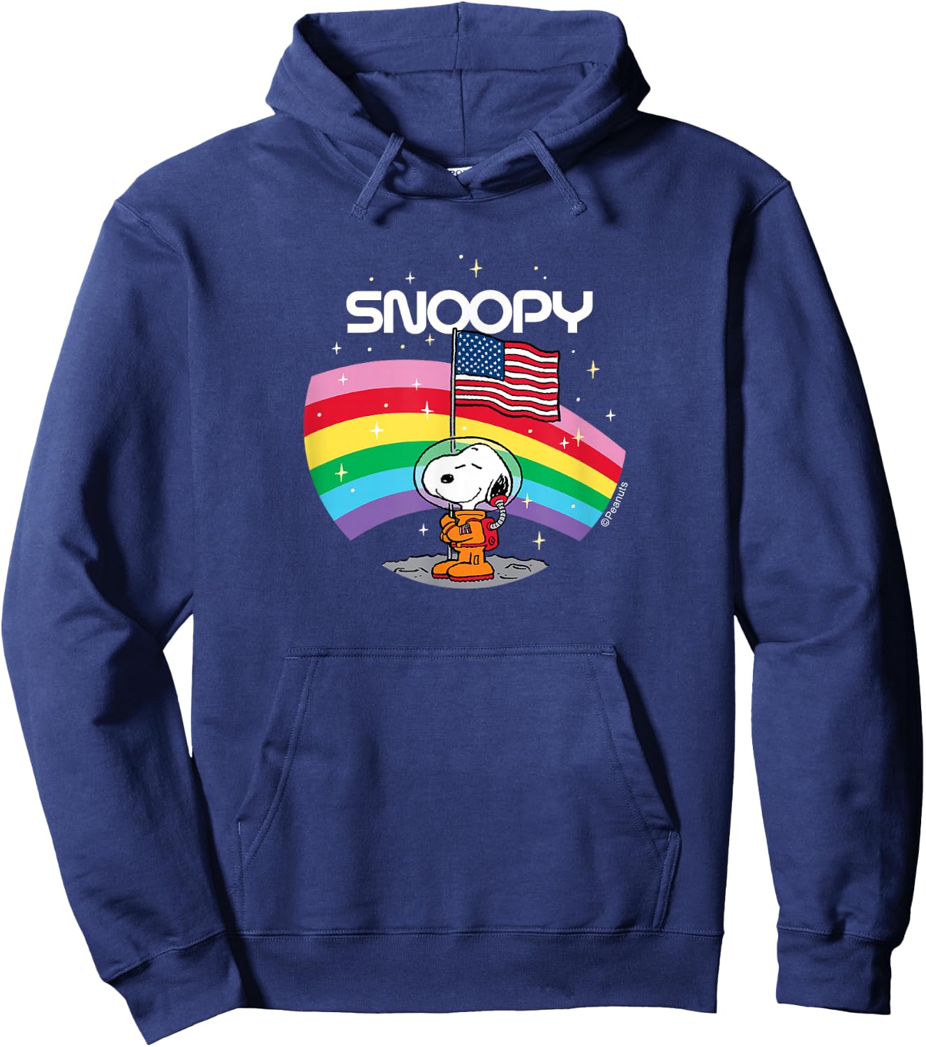 Peanuts - Snoopy Rainbow Space Beagle Badge with USA Flag Hoodie - Hoodie | Navy