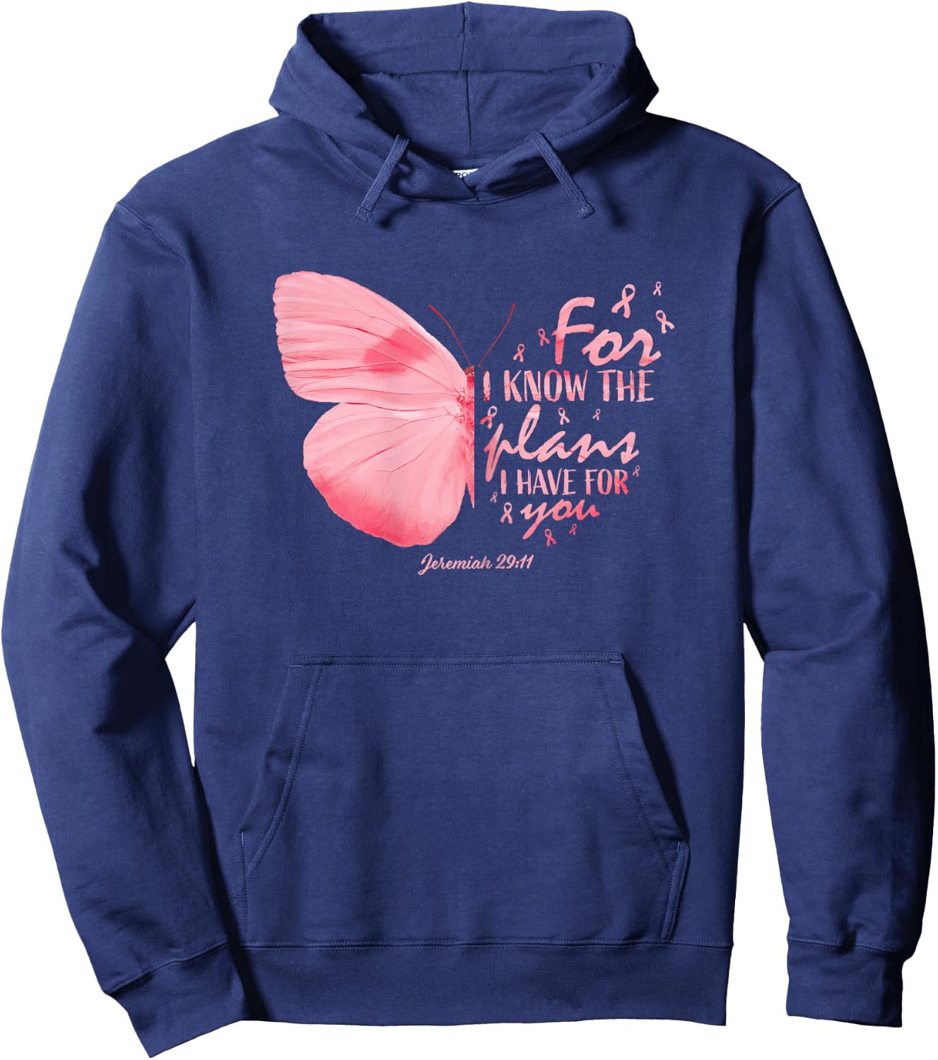 Pink Butterfly Breast Cancer Christian Religious Gifts Mom Hoodie - Hoodie | Navy