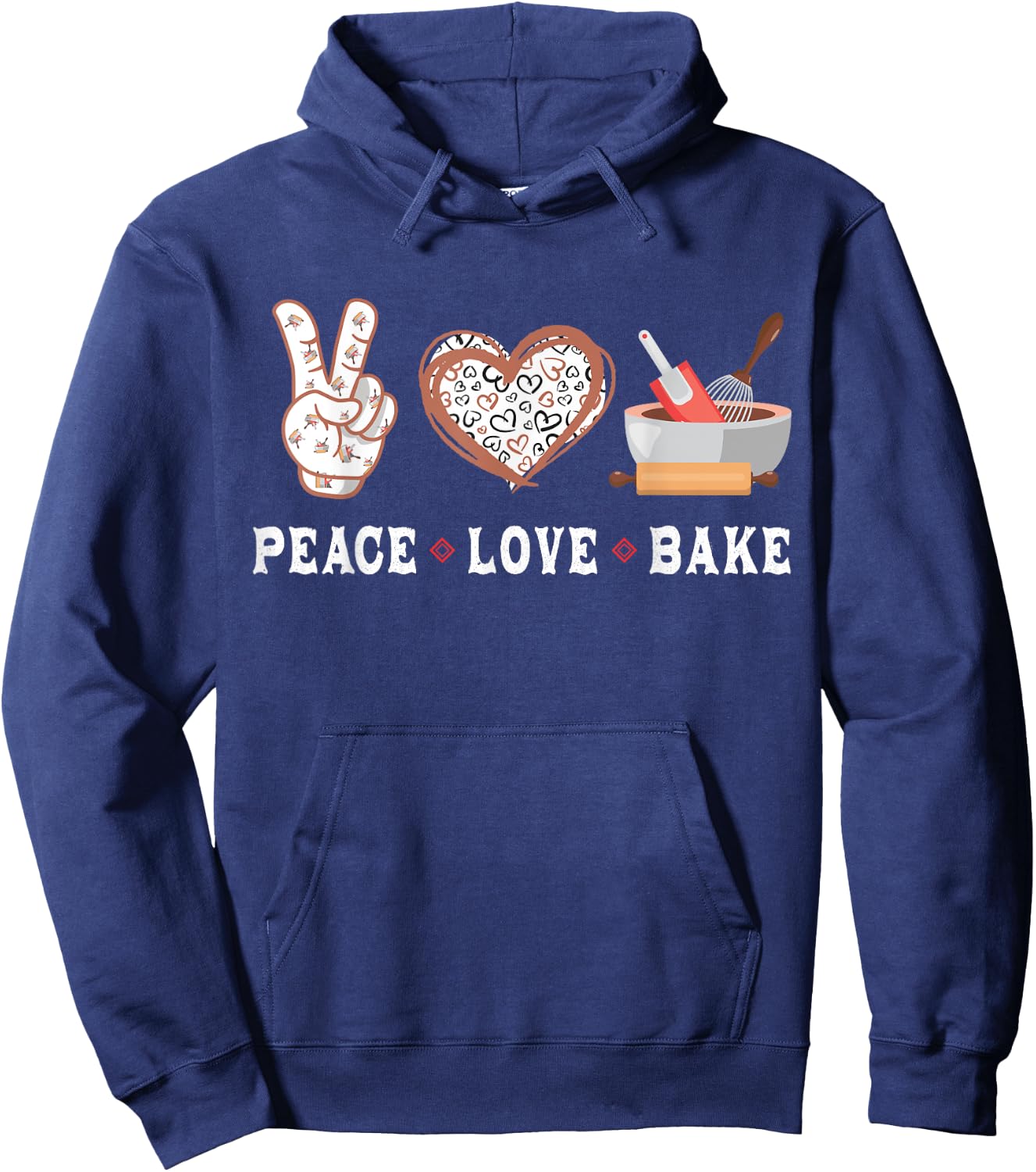 Peace Love bake baking cupcake baker gifts men women kids Hoodie - Hoodie | Navy