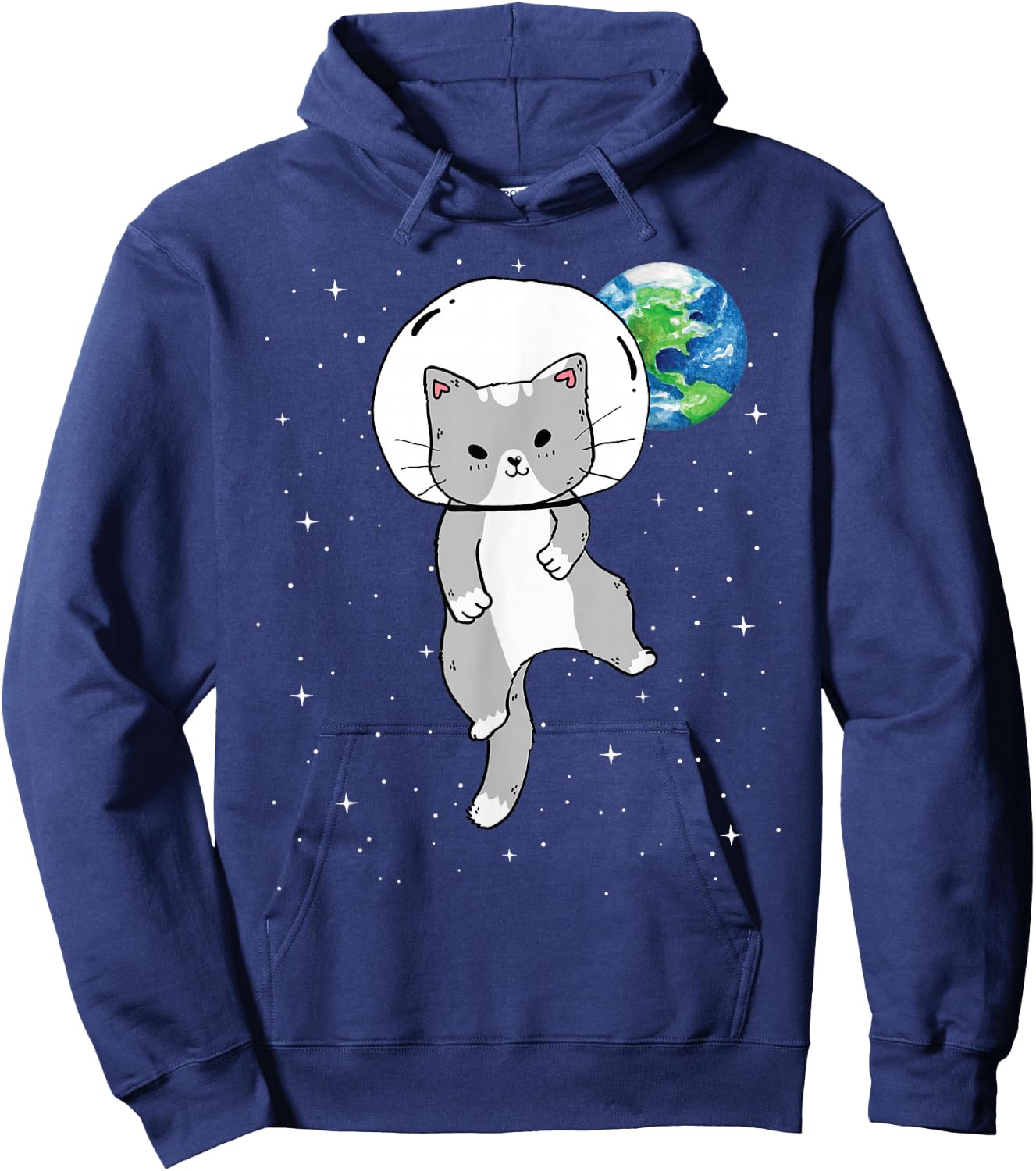 Funny Cute Cat in Space Catstronaut Milky Way Galaxy Earth Women Kids Hoodie - Hoodie | Navy