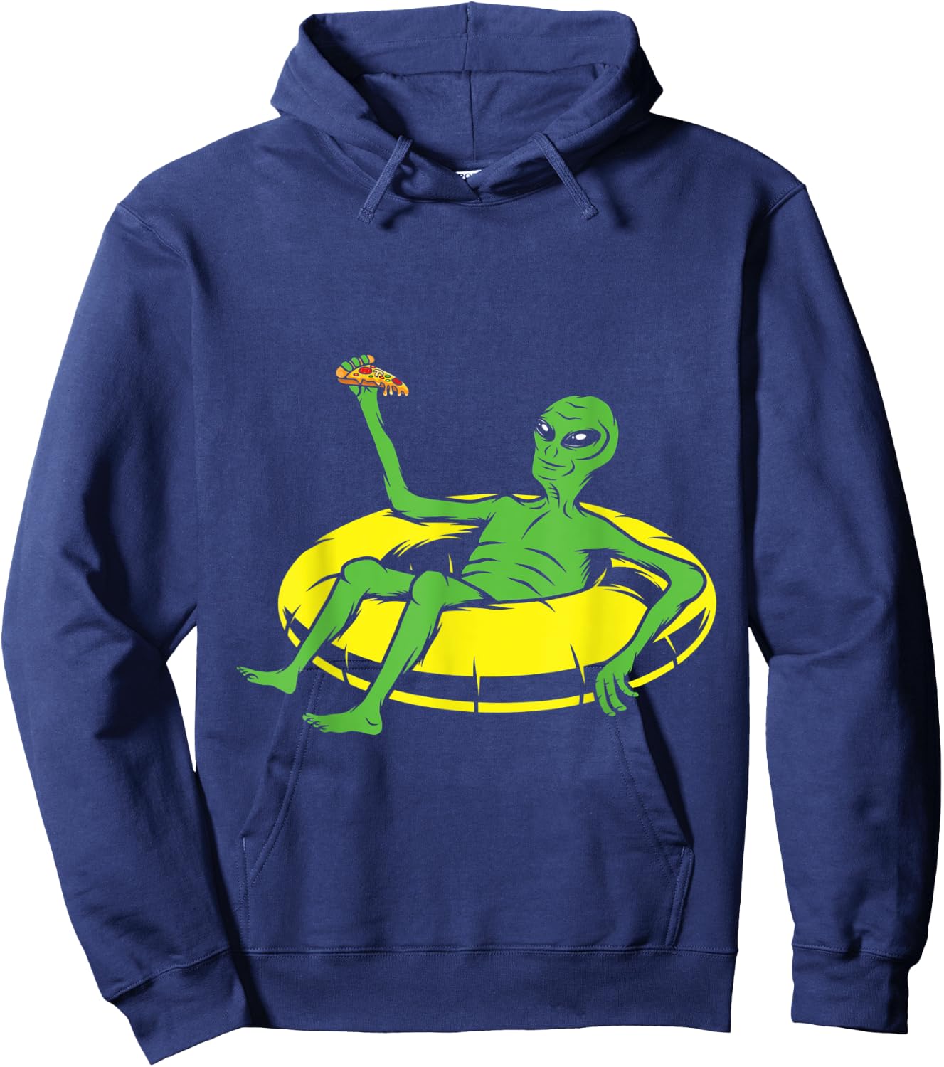 Funny Alien Eating Pizza In Swimming Pool Hoodie - Hoodie | Navy