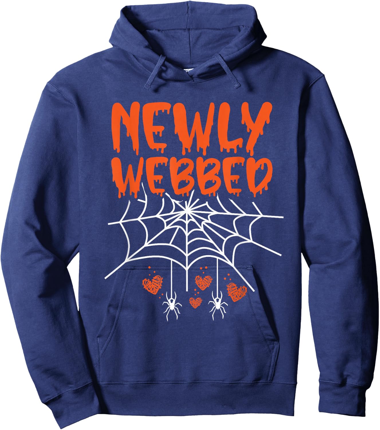 Newly Webbed Halloween Newlywed Bride And Groom Wedding Hoodie - Hoodie | Navy
