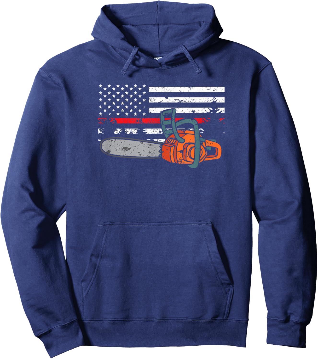 Wildland Firefighter Chainsaw Red Line American Flag Men Hoodie - Hoodie | Navy